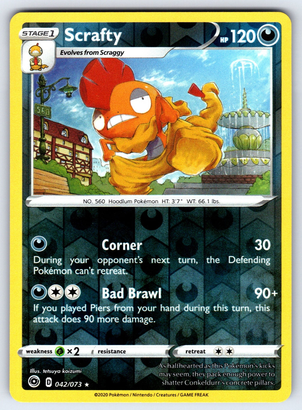 Scrafty Reverse Holo Holo Rare Champion's Path 42/73 NM 2020