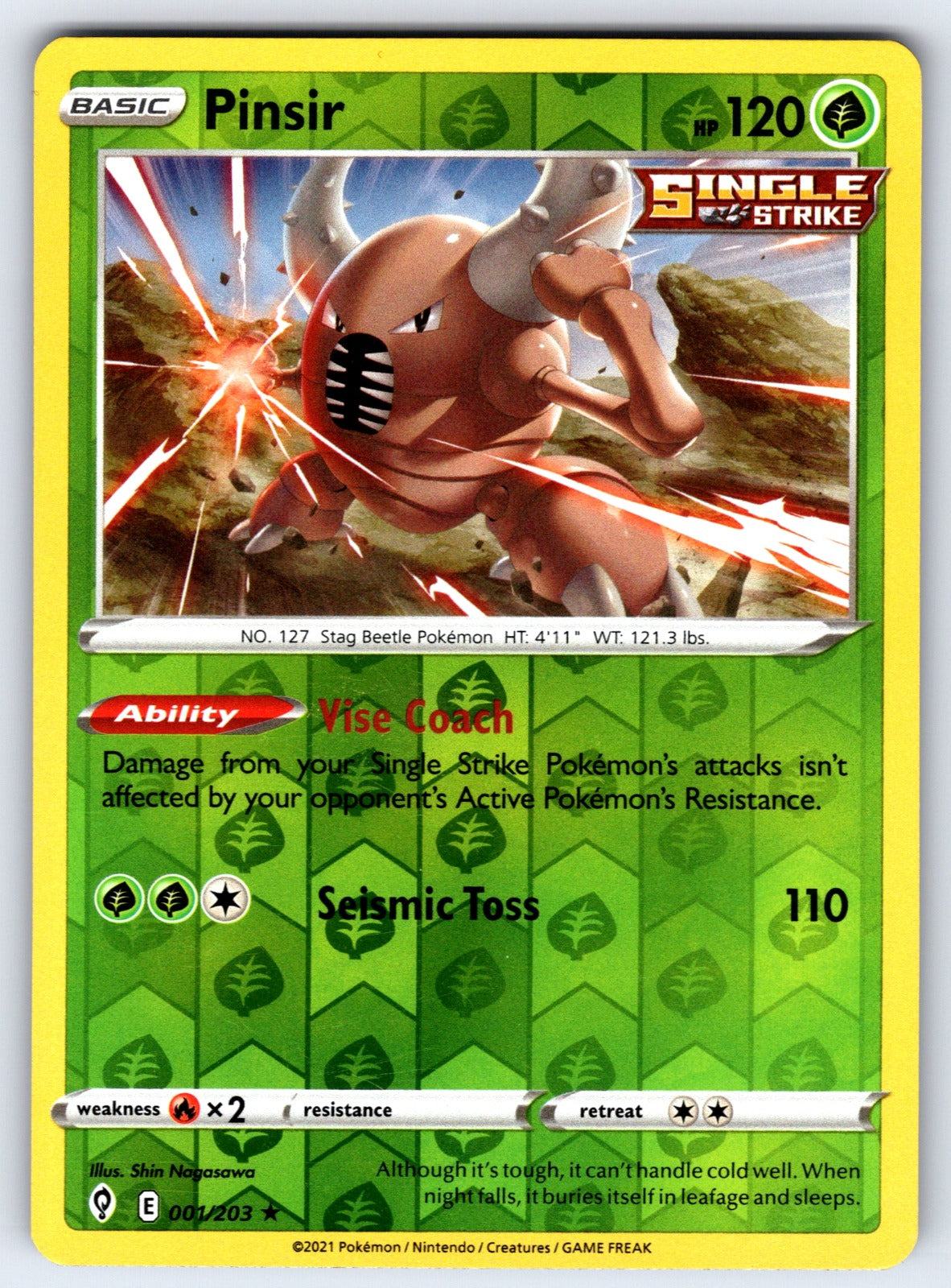 Pinsir Reverse Holo Rare SWSH07: Evolving Skies 001/203 NM 2021