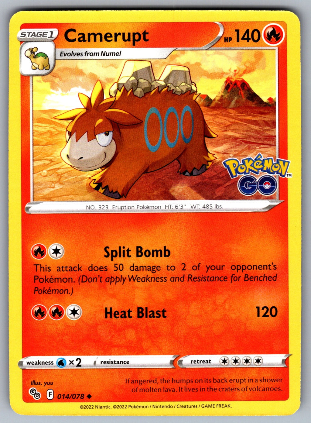 Camerupt Uncommon Pokemon GO 014/078 NM 2022