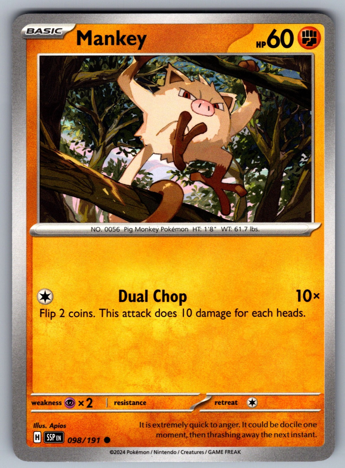 Mankey Common SV08: Surging Sparks 098/191 NM 2024
