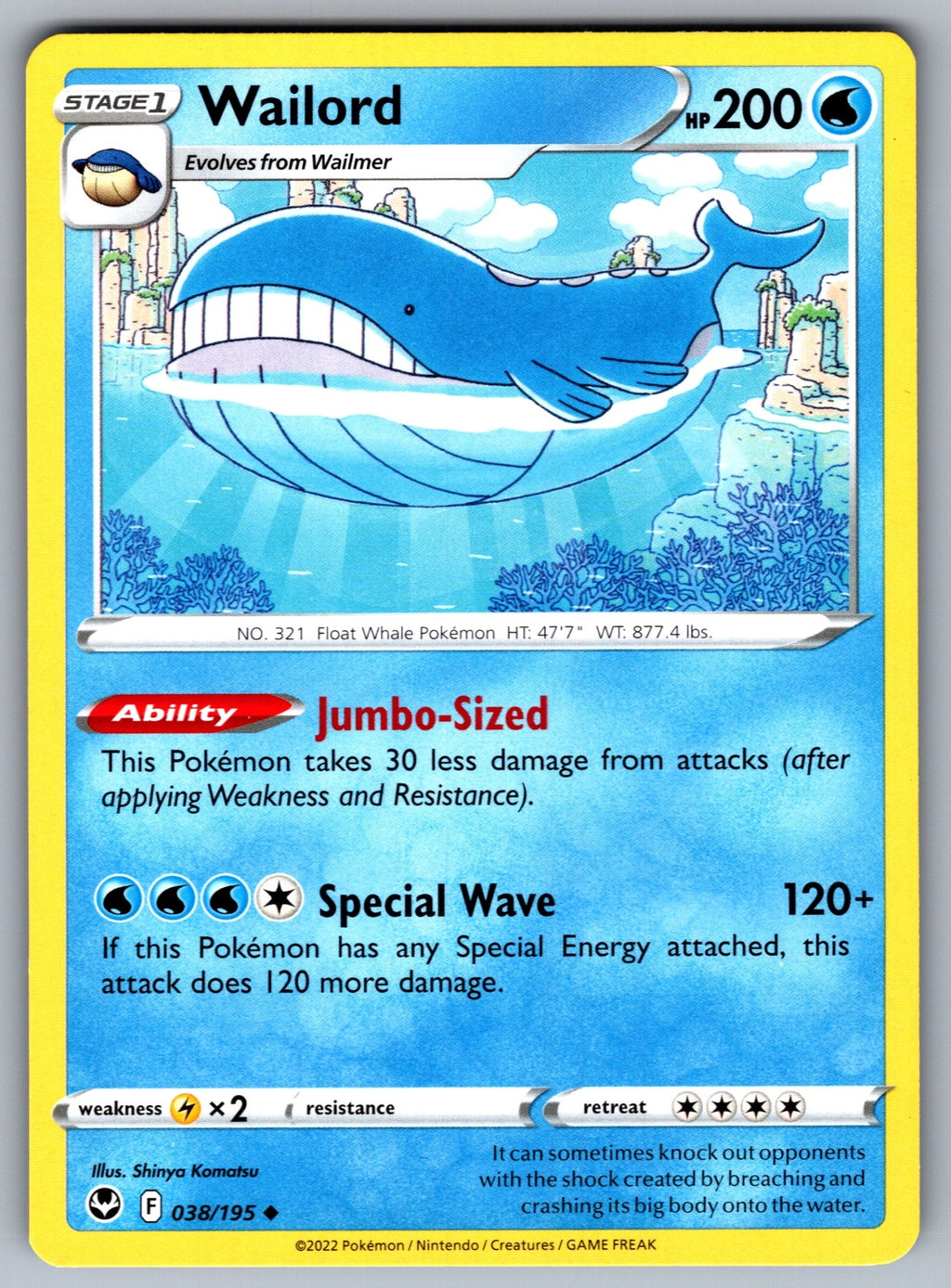 Wailord Uncommon SWSH12: Silver Tempest 038/195 NM 2022
