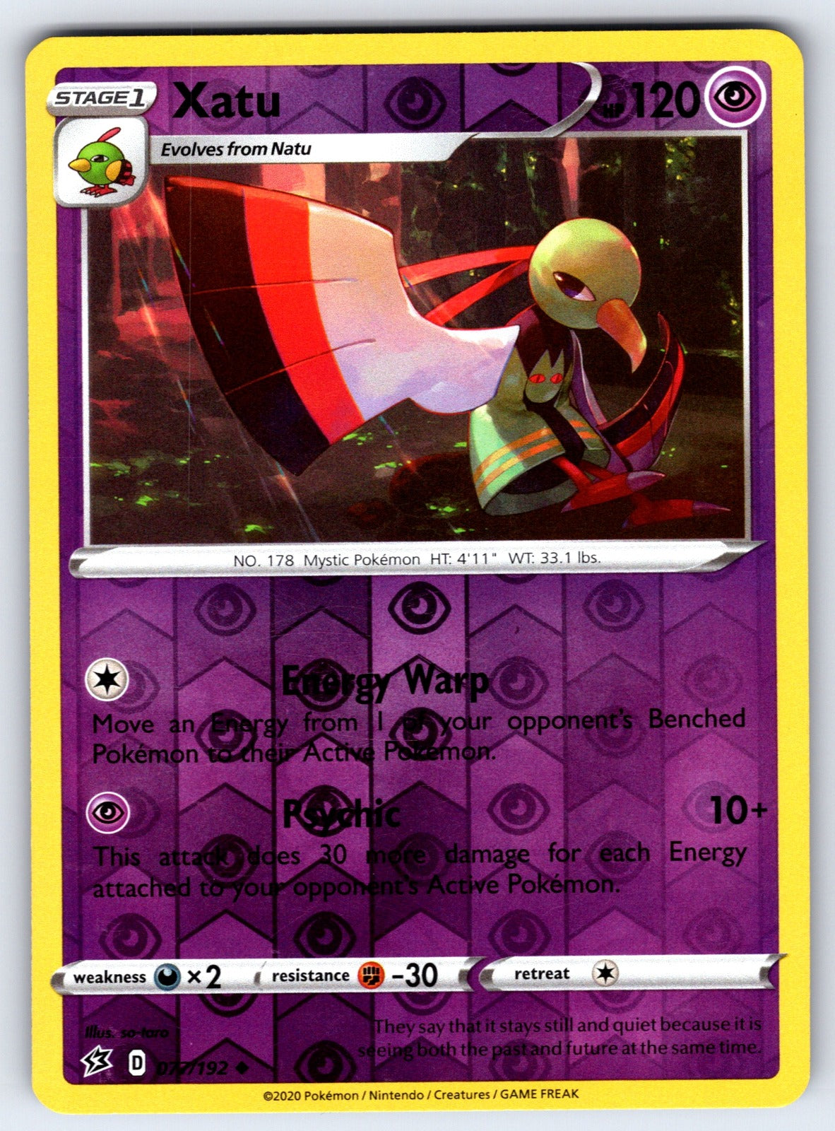Xatu Reverse Holo Uncommon SWSH02: Rebel Clash 077/192 NM 2020