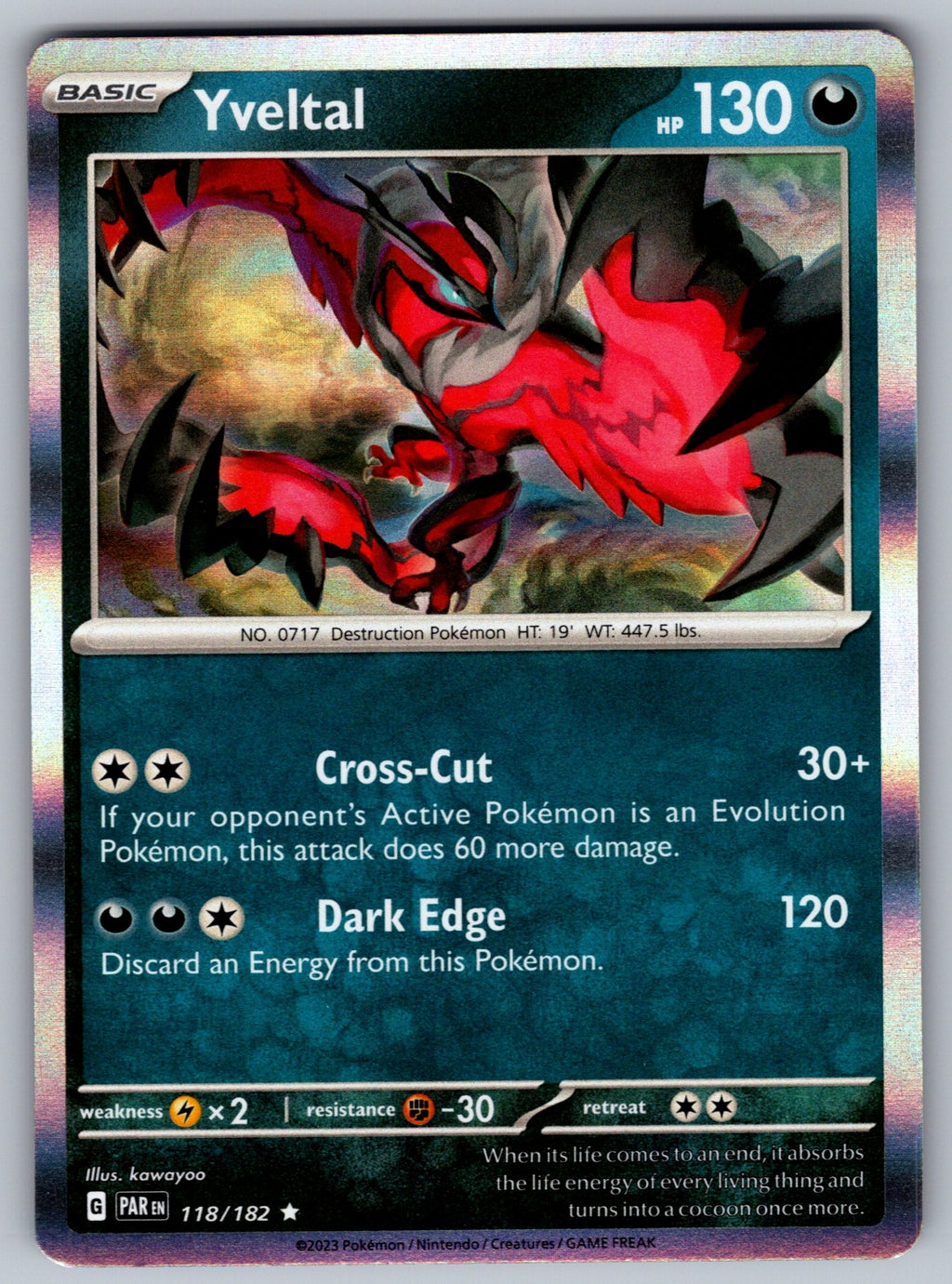 Yveltal Holo Rare SV04: Paradox Rift 118/182 NM 2023