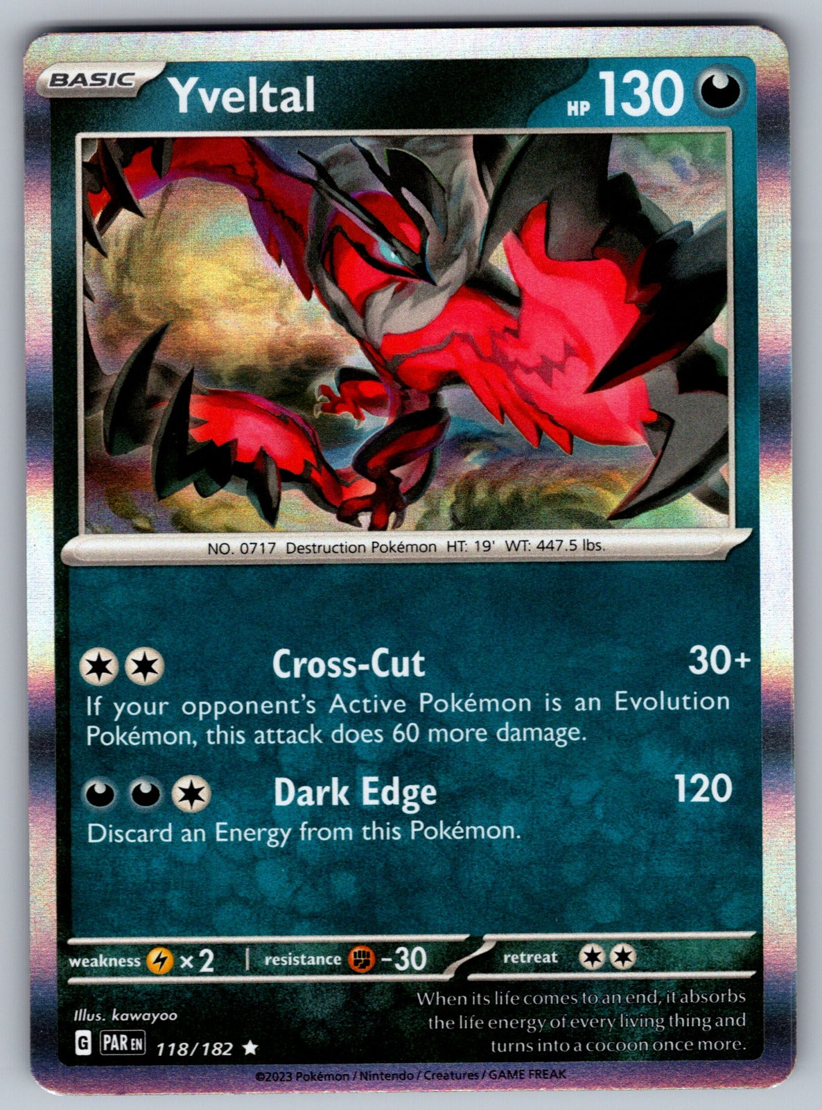 Yveltal Holo Rare SV04: Paradox Rift 118/182 NM 2023