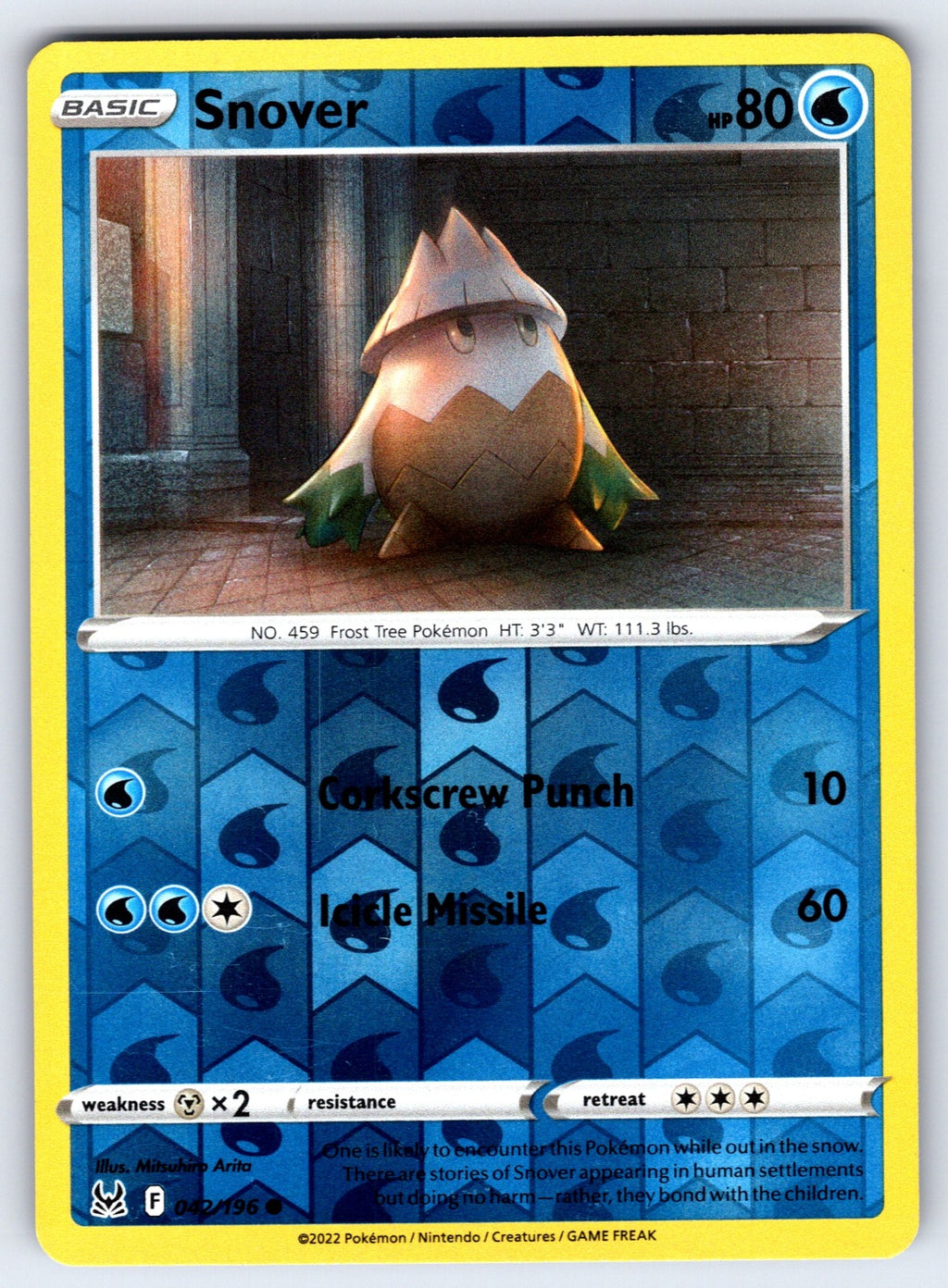 Snover Reverse Holo Common SWSH11: Lost Origin 042/196 NM 2022