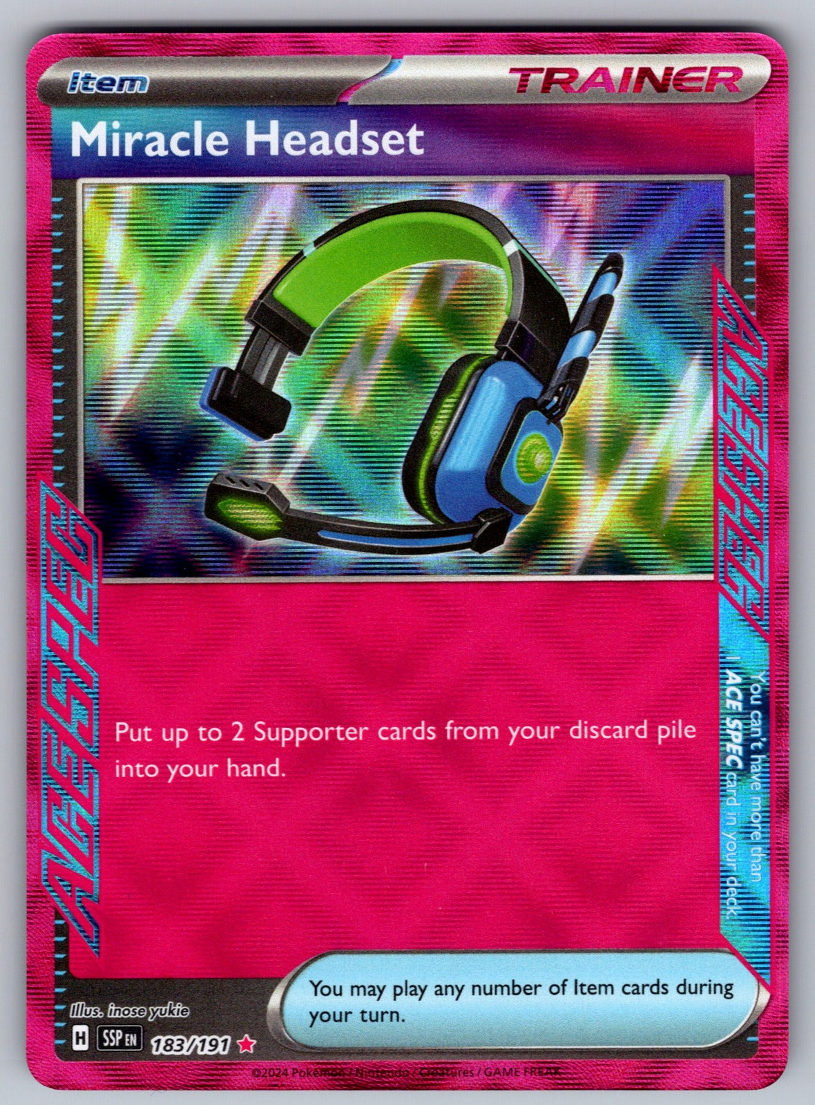 Miracle Headset Holo ACE SPEC Rare SV08: Surging Sparks 183/191 NM 2024