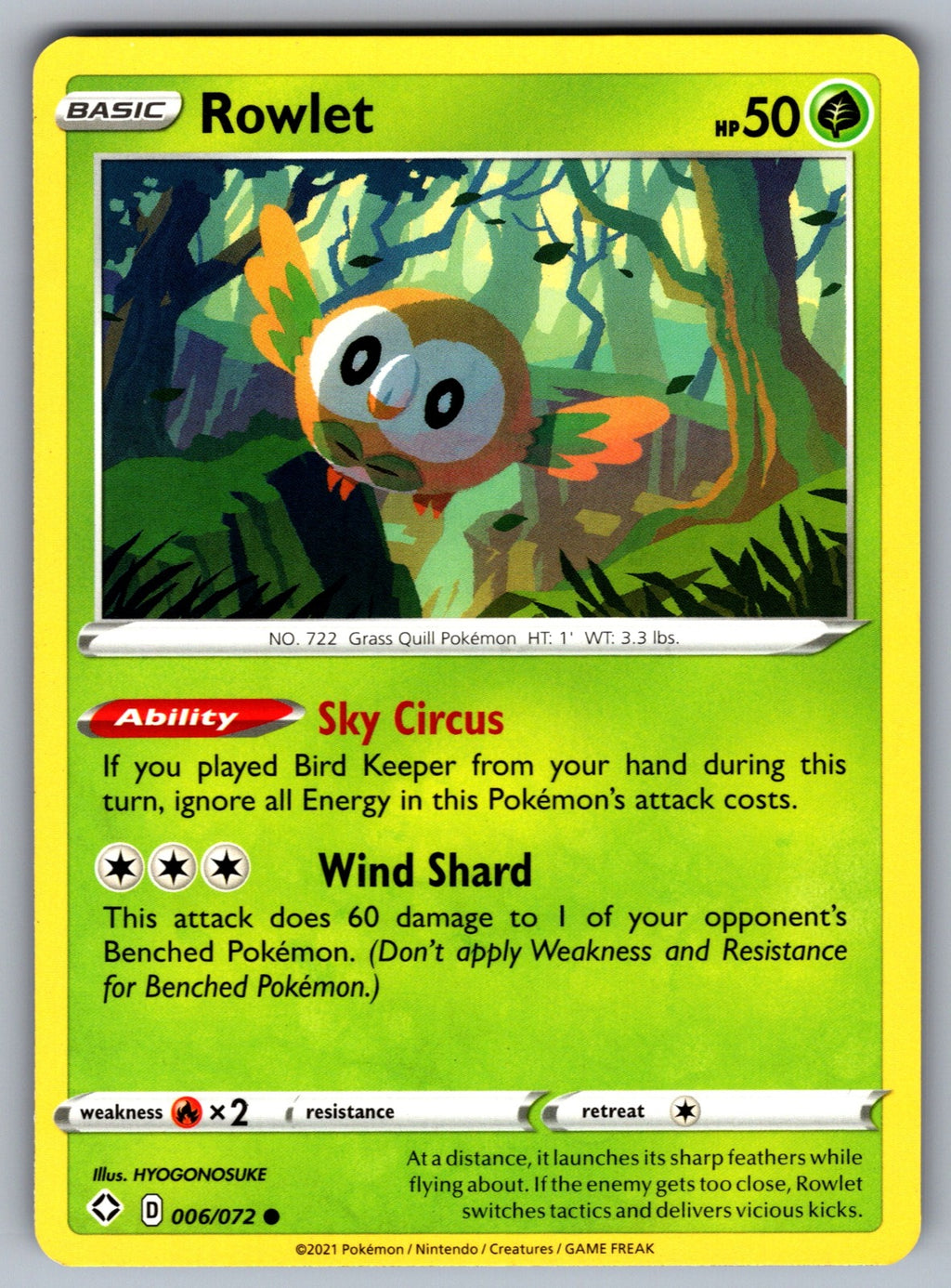 Rowlet Common Shining Fates 006/072 NM 2021