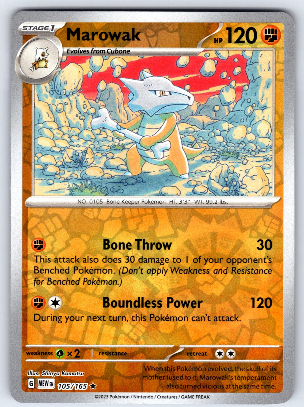 Marowak Reverse Holo Rare SV: Scarlet & Violet 151 105/165 NM 2023