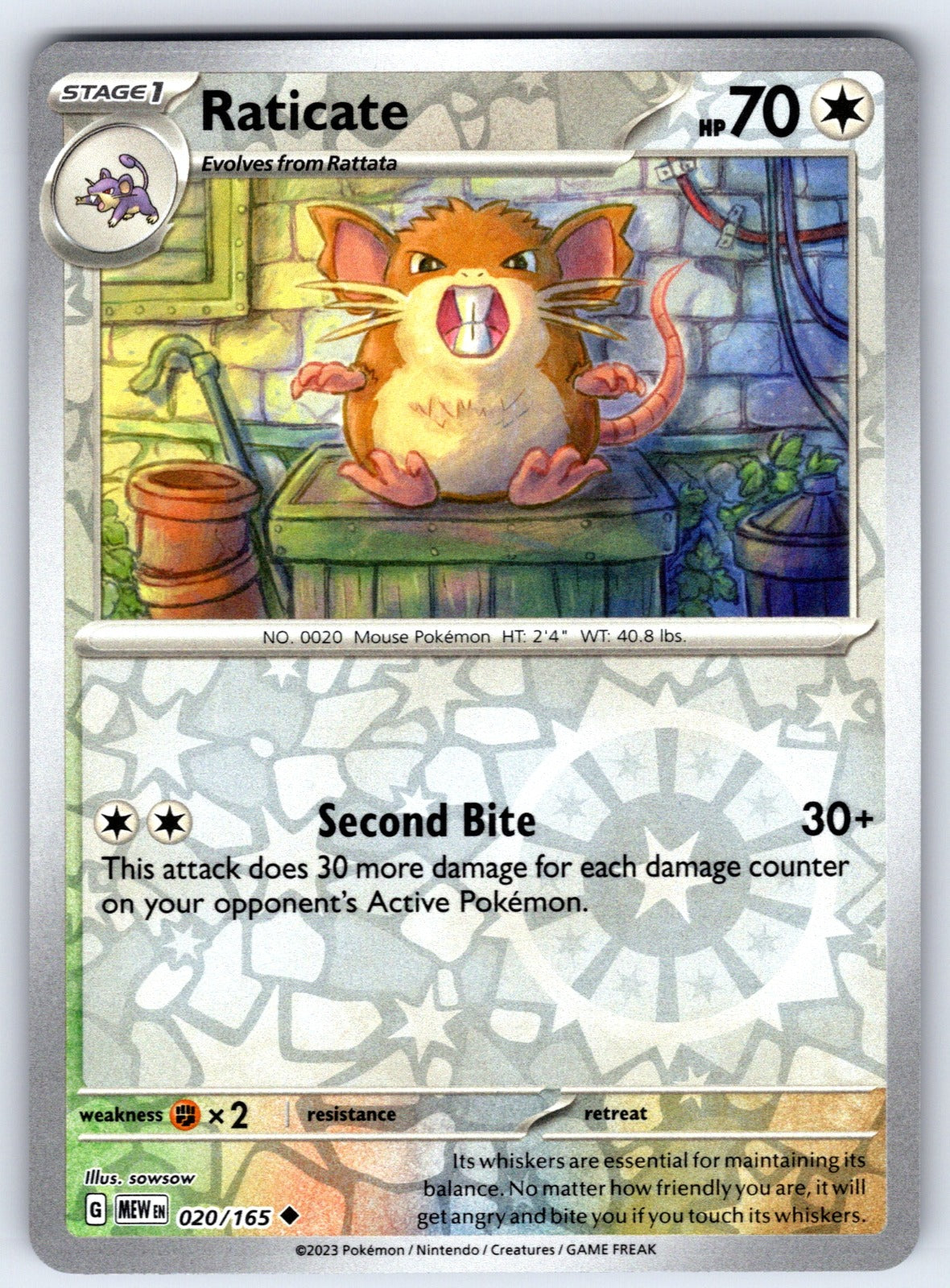 Raticate Reverse Holo Uncommon SV: Scarlet & Violet 151 020/165 NM 2023