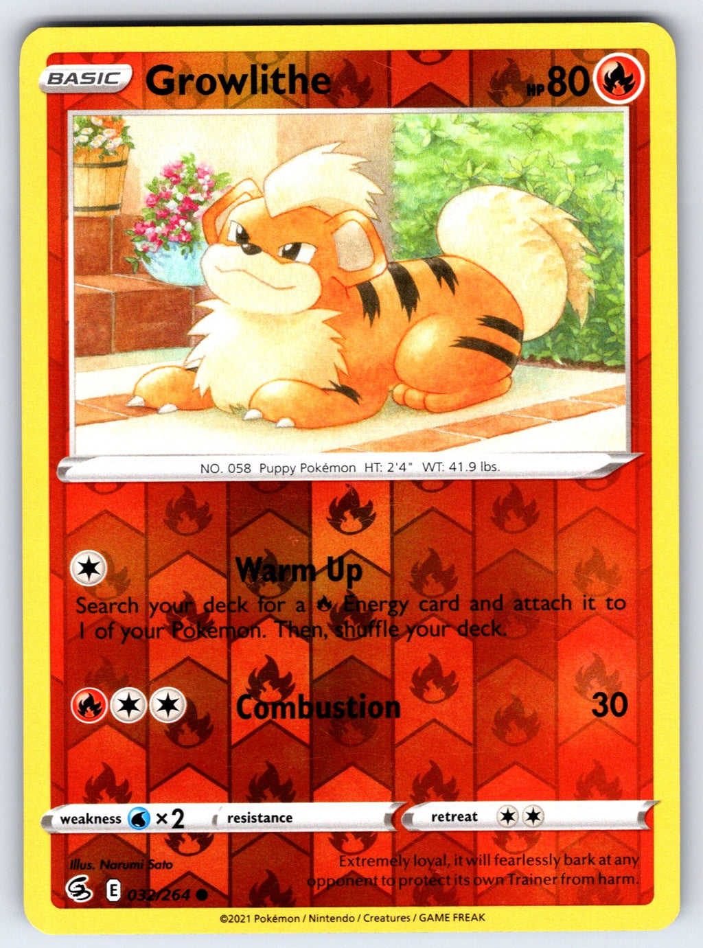 Growlithe Reverse Holo Common SWSH08: Fusion Strike 032/264 NM 2021