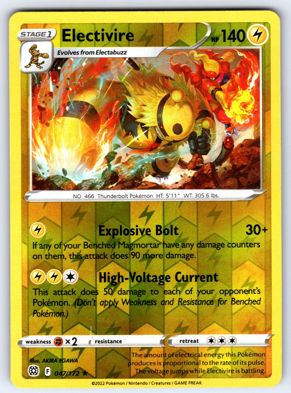 Electivire Reverse Holo Rare SWSH09: Brilliant Stars 047/172 NM 2022