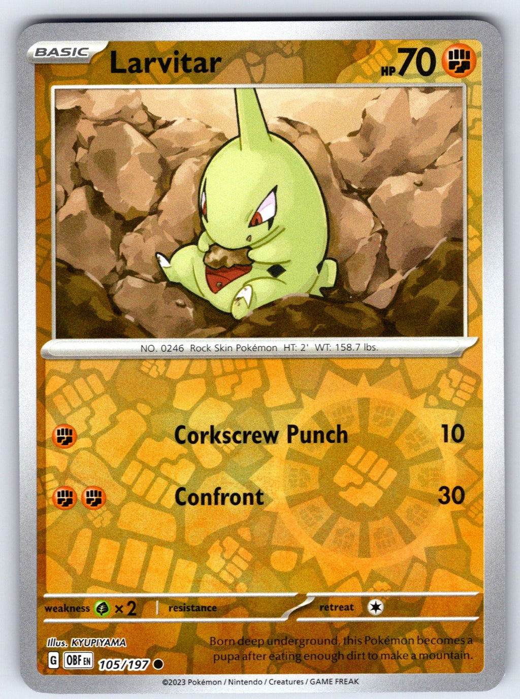 Larvitar Reverse Holo Common SV03: Obsidian Flames 105/197 NM 2023