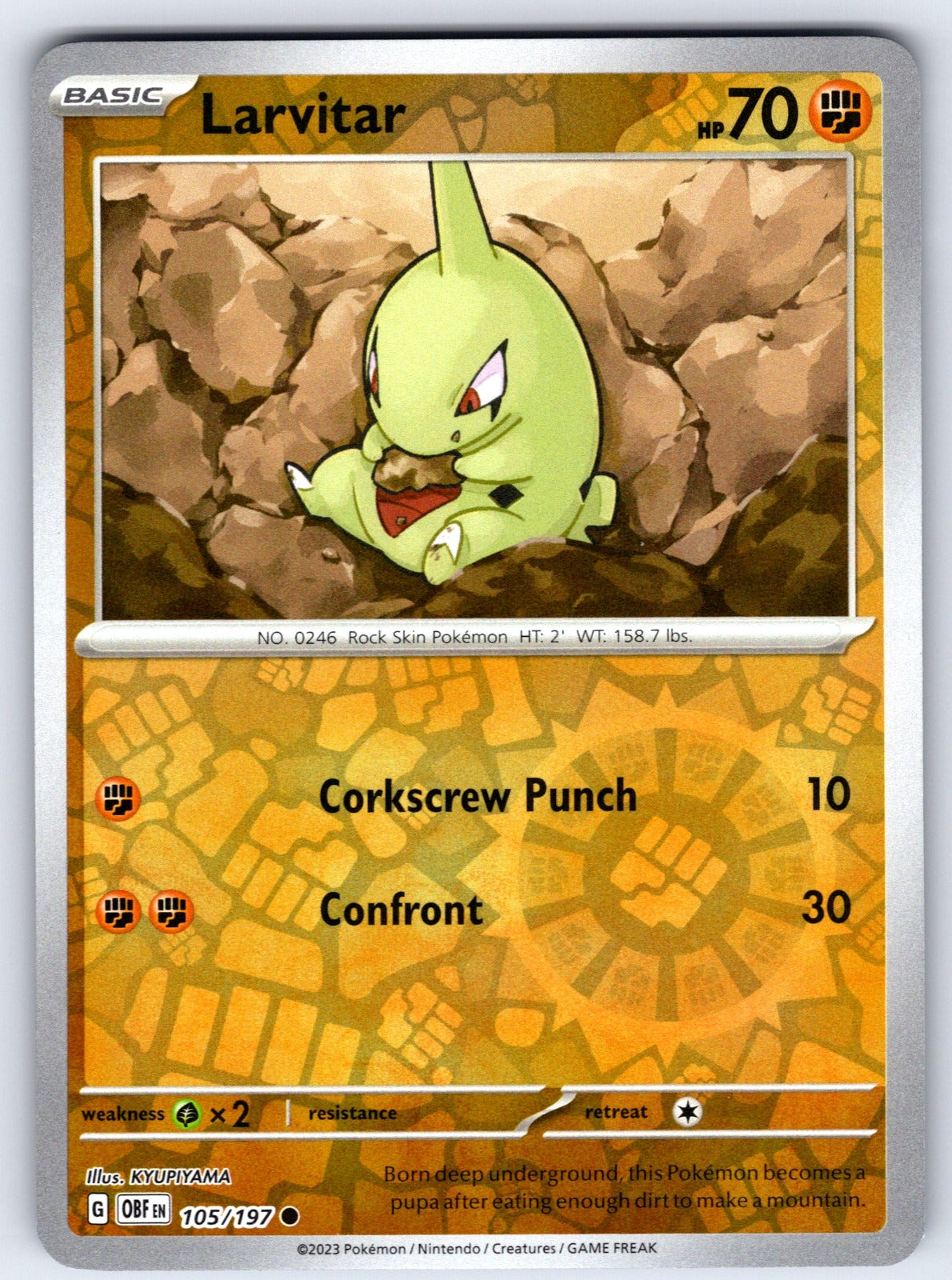 Larvitar Reverse Holo Common SV03: Obsidian Flames 105/197 NM 2023