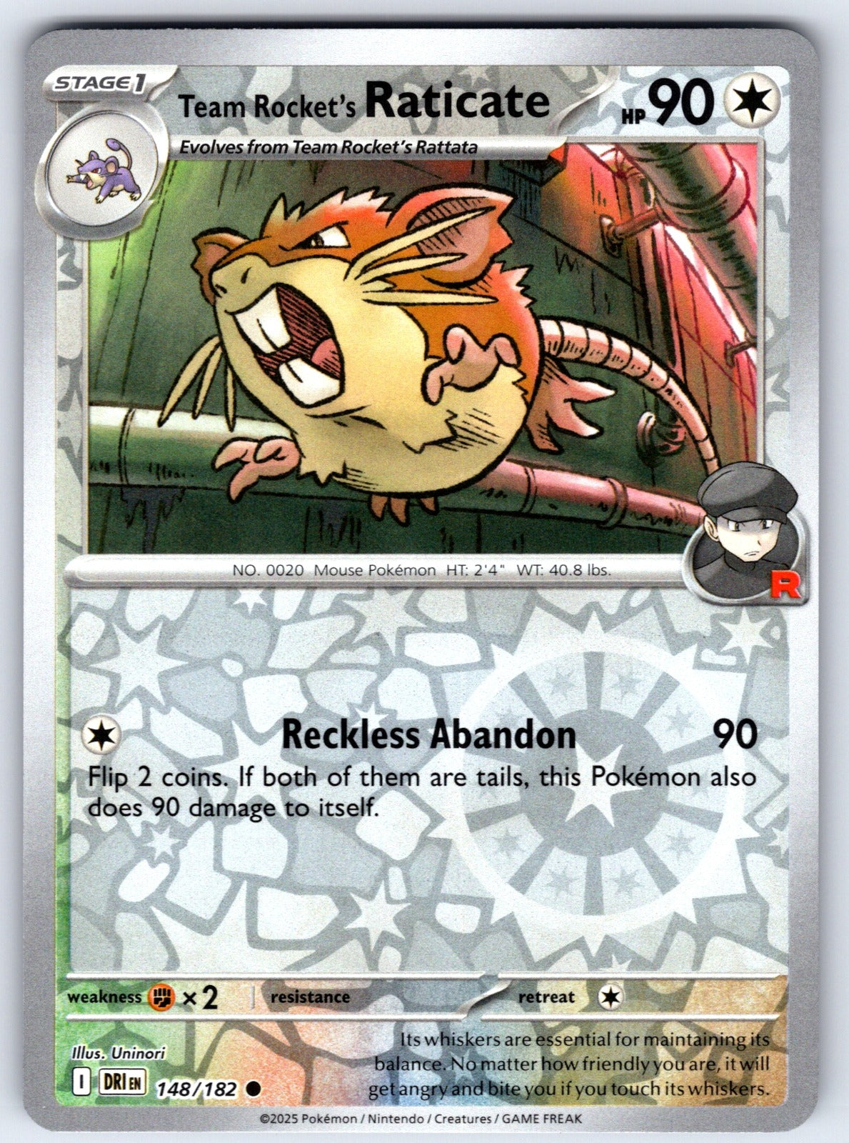 Team Rocket's Raticate Reverse Holo Common SV10: Destined Rivals 148/182 NM 2025