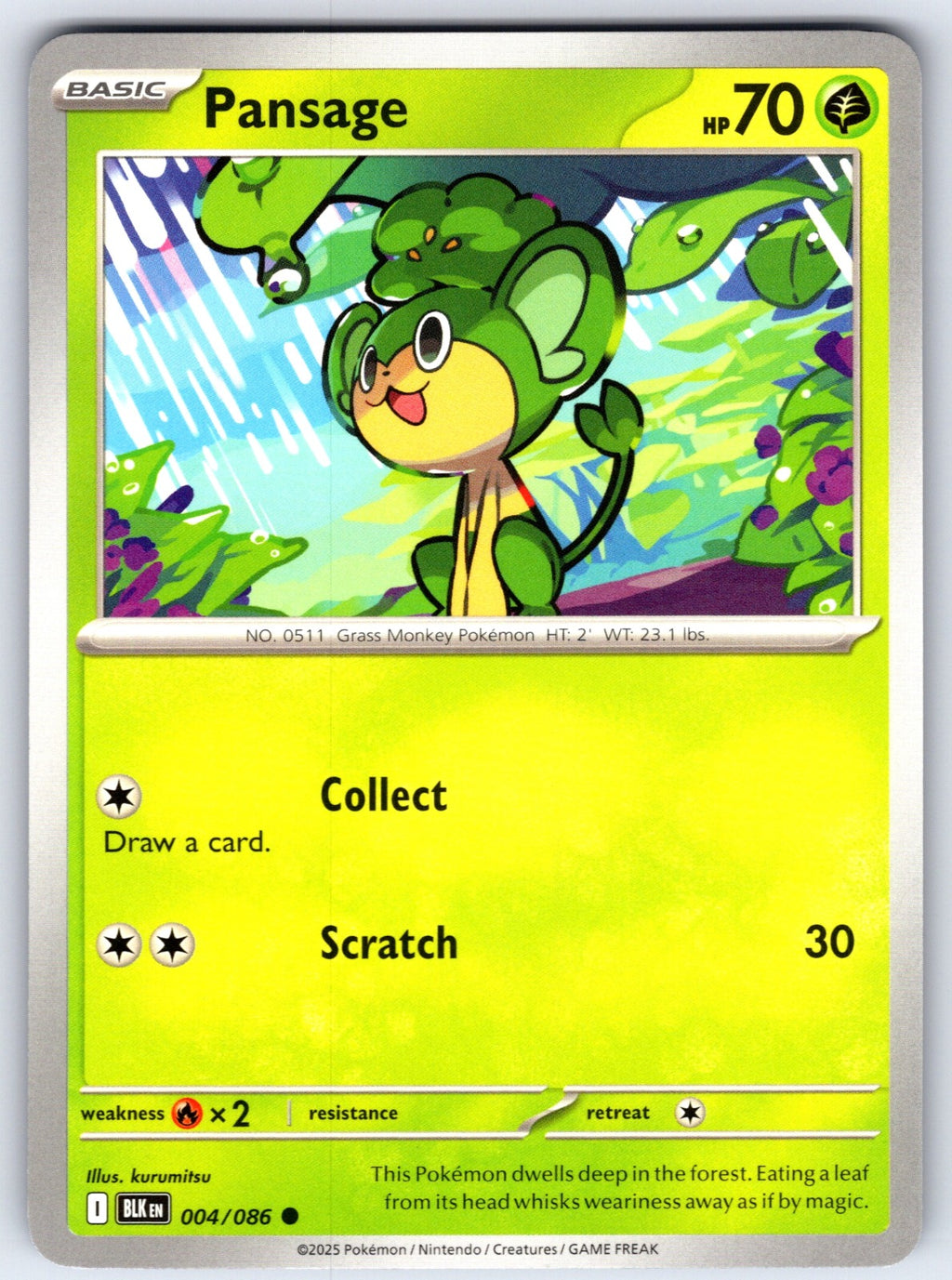 Pansage Common SV: Black Bolt 004/086 NM 2025