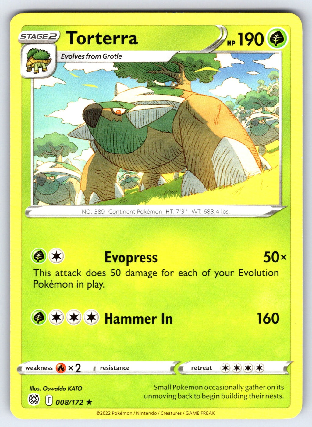 Torterra Holo Rare SWSH09: Brilliant Stars 008/172 NM 2022
