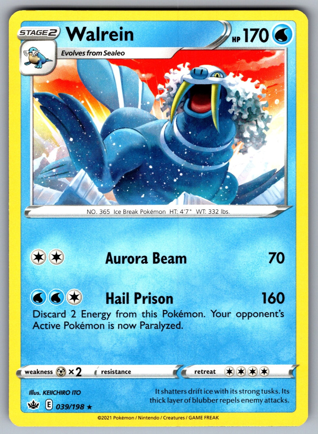 Walrein Rare SWSH06: Chilling Reign 039/198 NM 2021