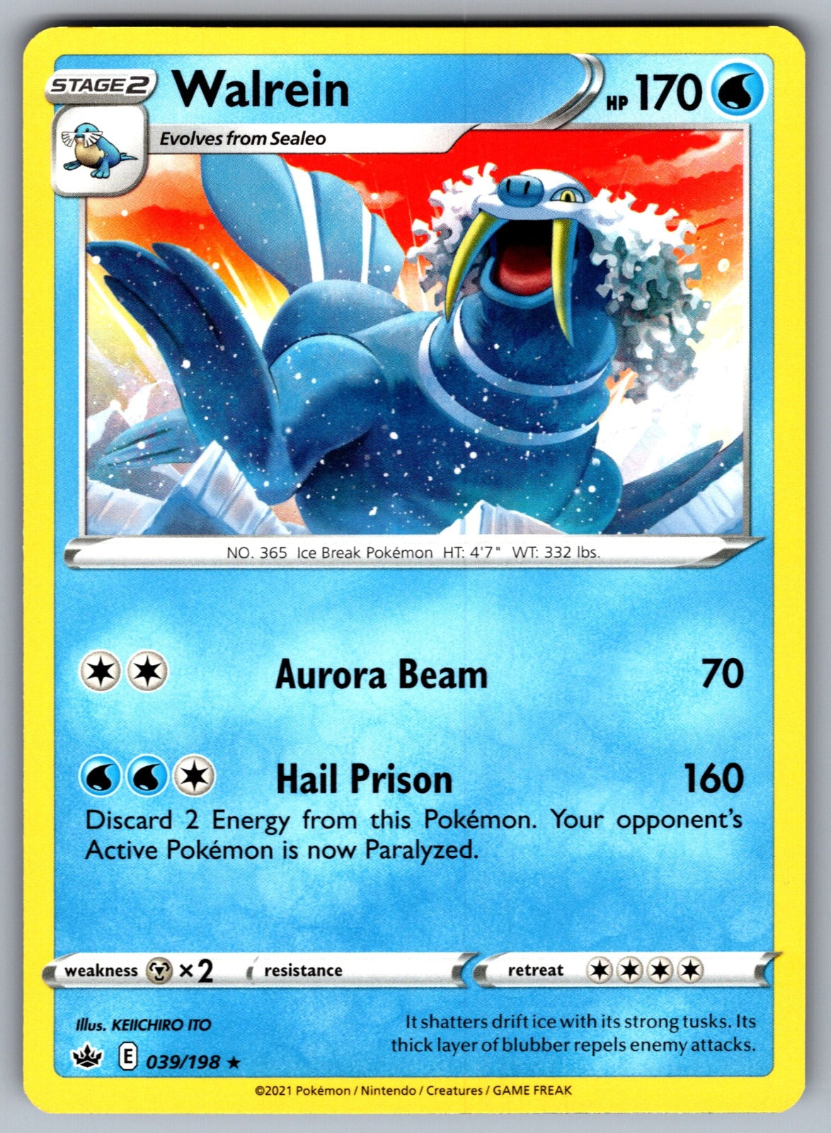 Walrein Rare SWSH06: Chilling Reign 039/198 NM 2021