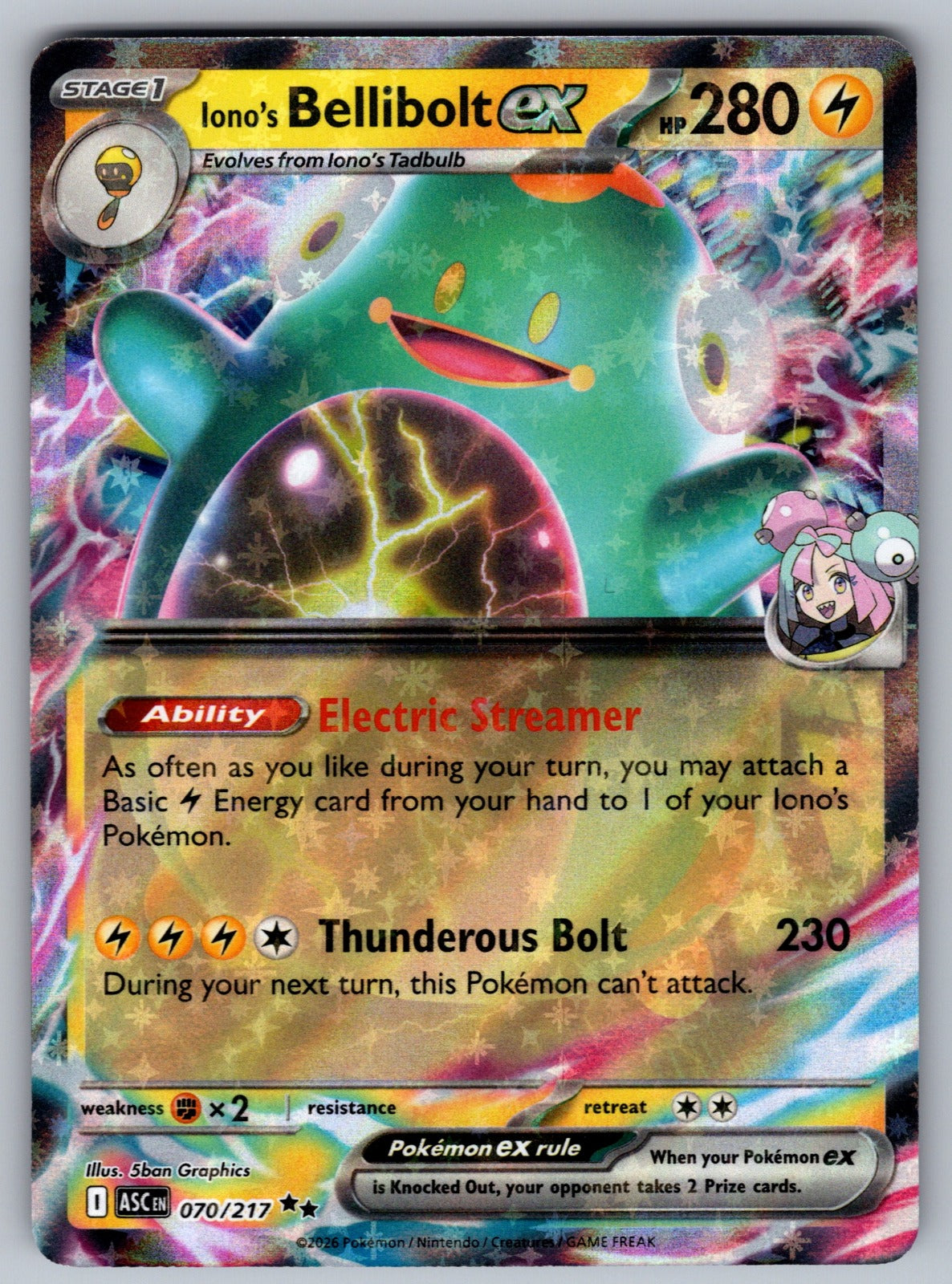 Iono's Bellibolt ex Holo Double Rare ME: Ascended Heroes 070/217 NM 2026
