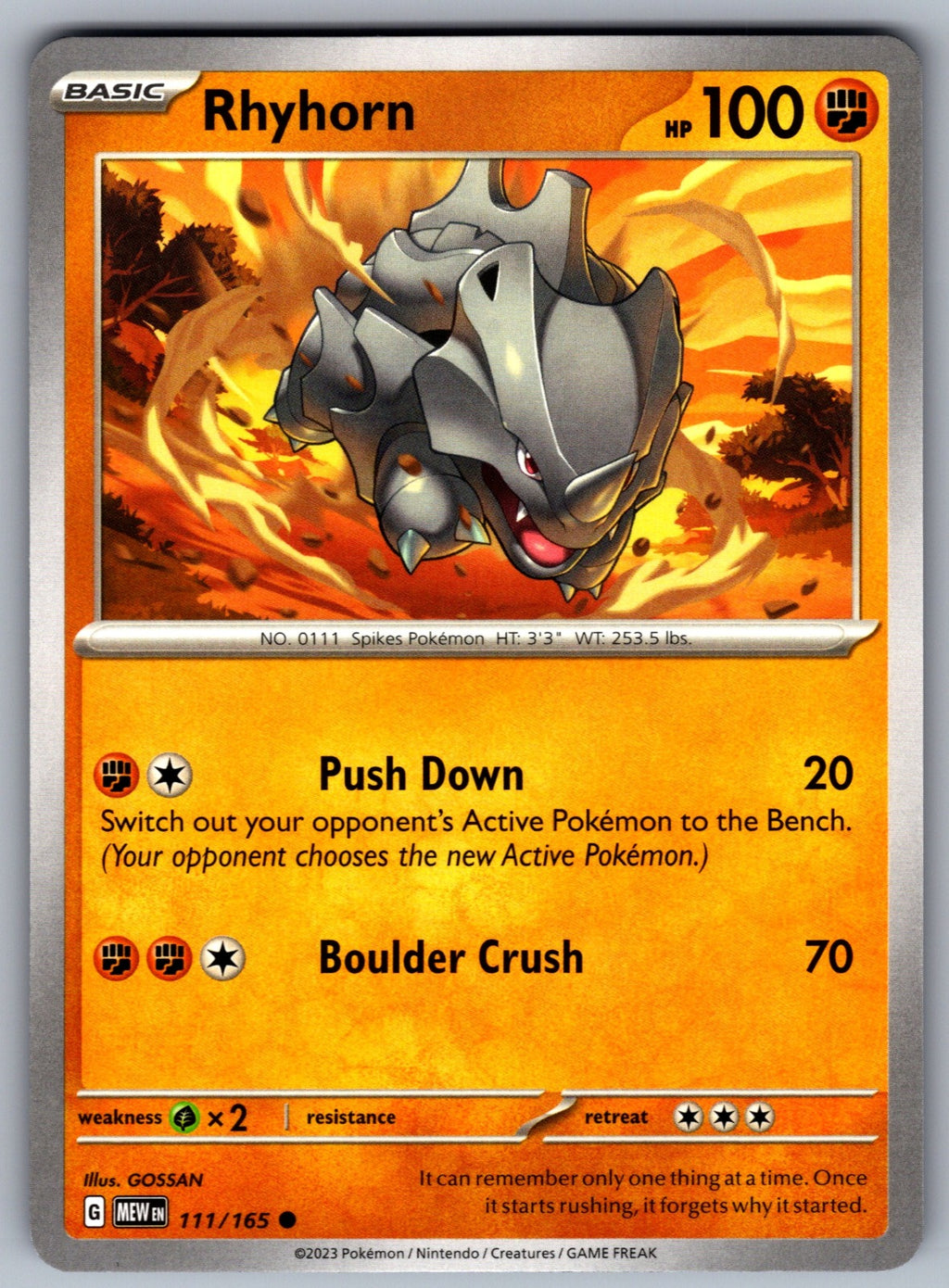 Rhyhorn Common SV: Scarlet & Violet 151 111/165 NM 2023