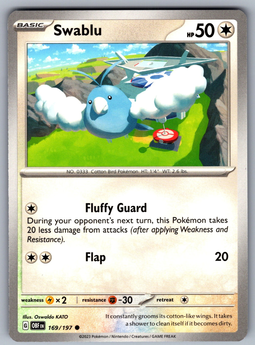 Swablu Common SV03: Obsidian Flames 169/197 NM 2023