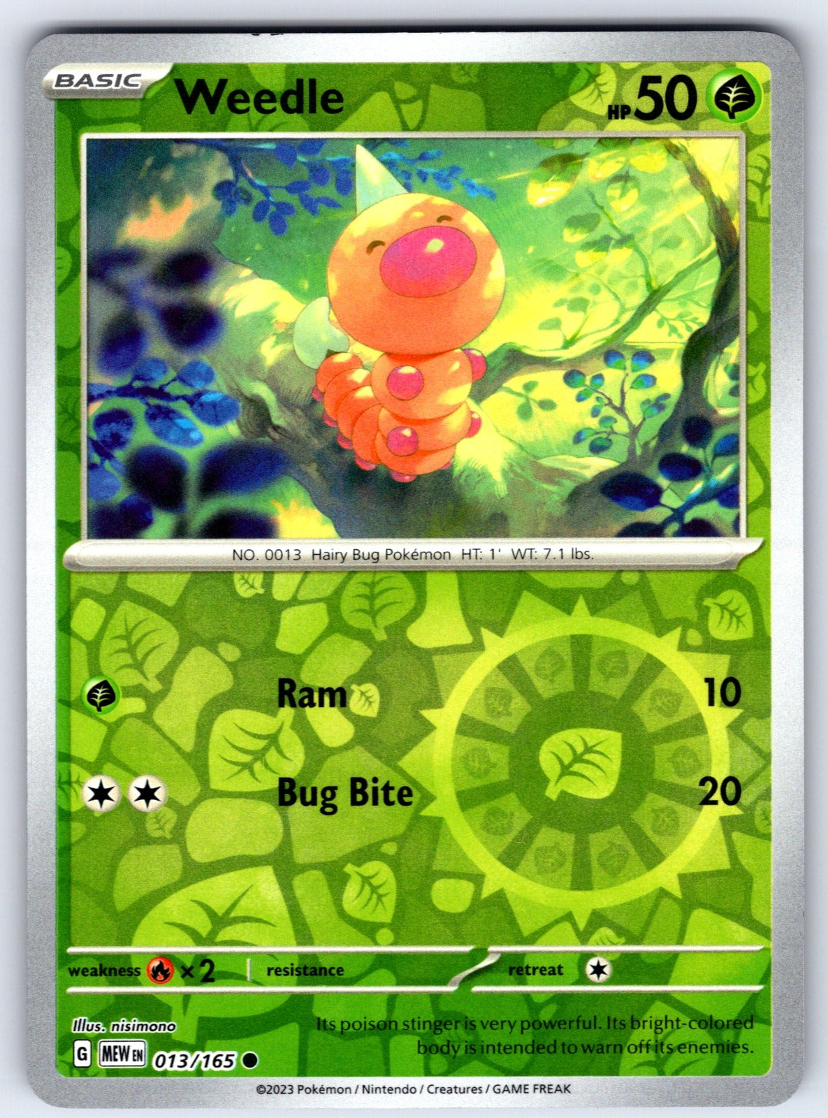 Weedle Reverse Holo Common SV: Scarlet & Violet 151 013/165 NM 2023