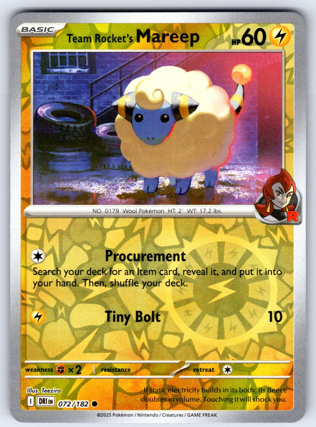 Team Rocket's Mareep Reverse Holo Common SV10: Destined Rivals 072/182 NM 2025