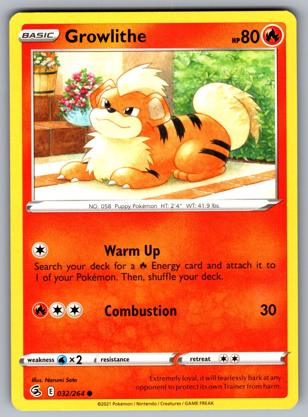 Growlithe Common SWSH08: Fusion Strike 032/264 NM 2021