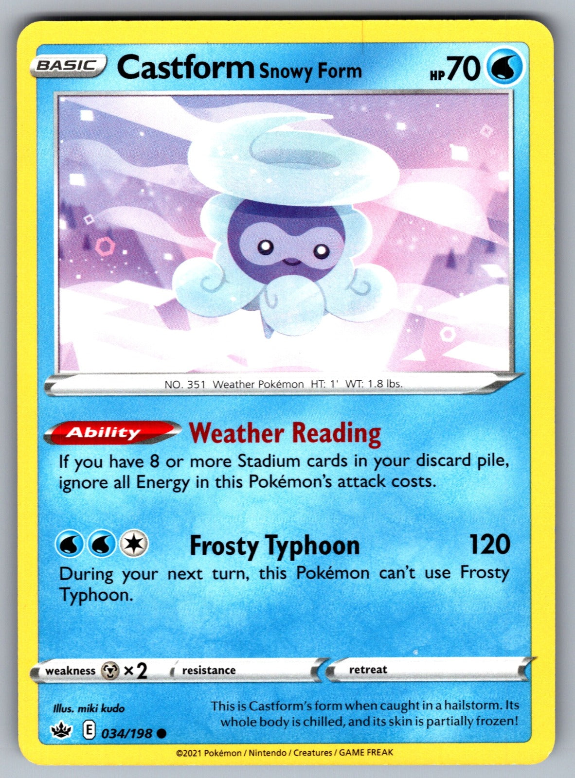 Castform Snowy Form Common SWSH06: Chilling Reign 034/198 NM 2021