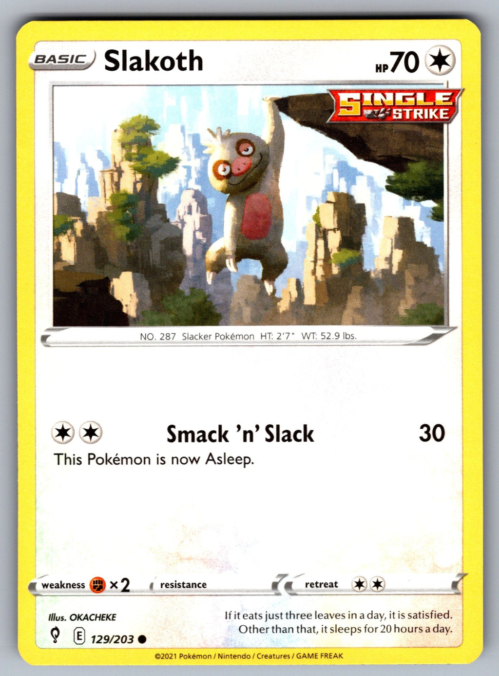 Slakoth Common SWSH07: Evolving Skies 129/203 NM 2021