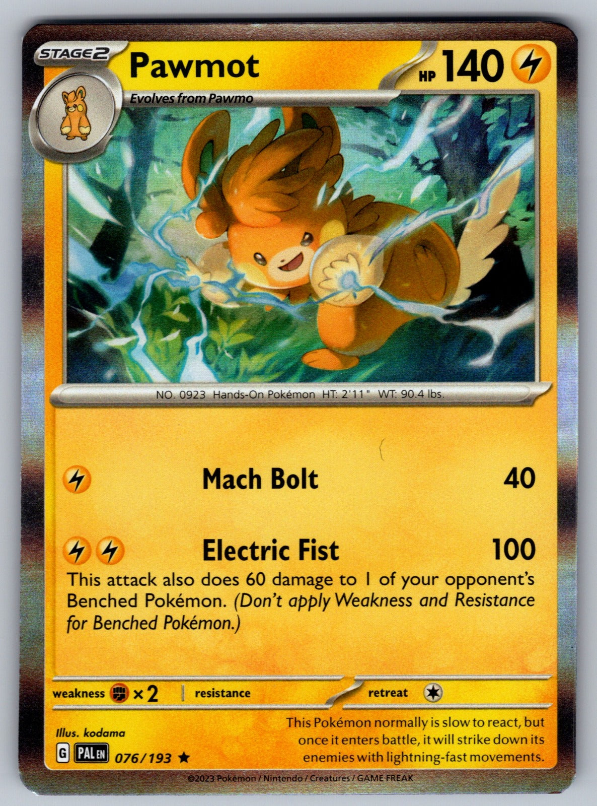 Pawmot Holo Rare SV02: Paldea Evolved 076/193 NM 2023