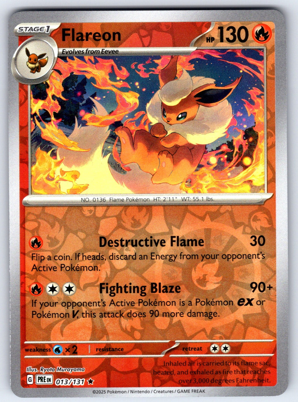 Flareon Reverse Holo Rare SV: Prismatic Evolutions 013/131 NM 2025