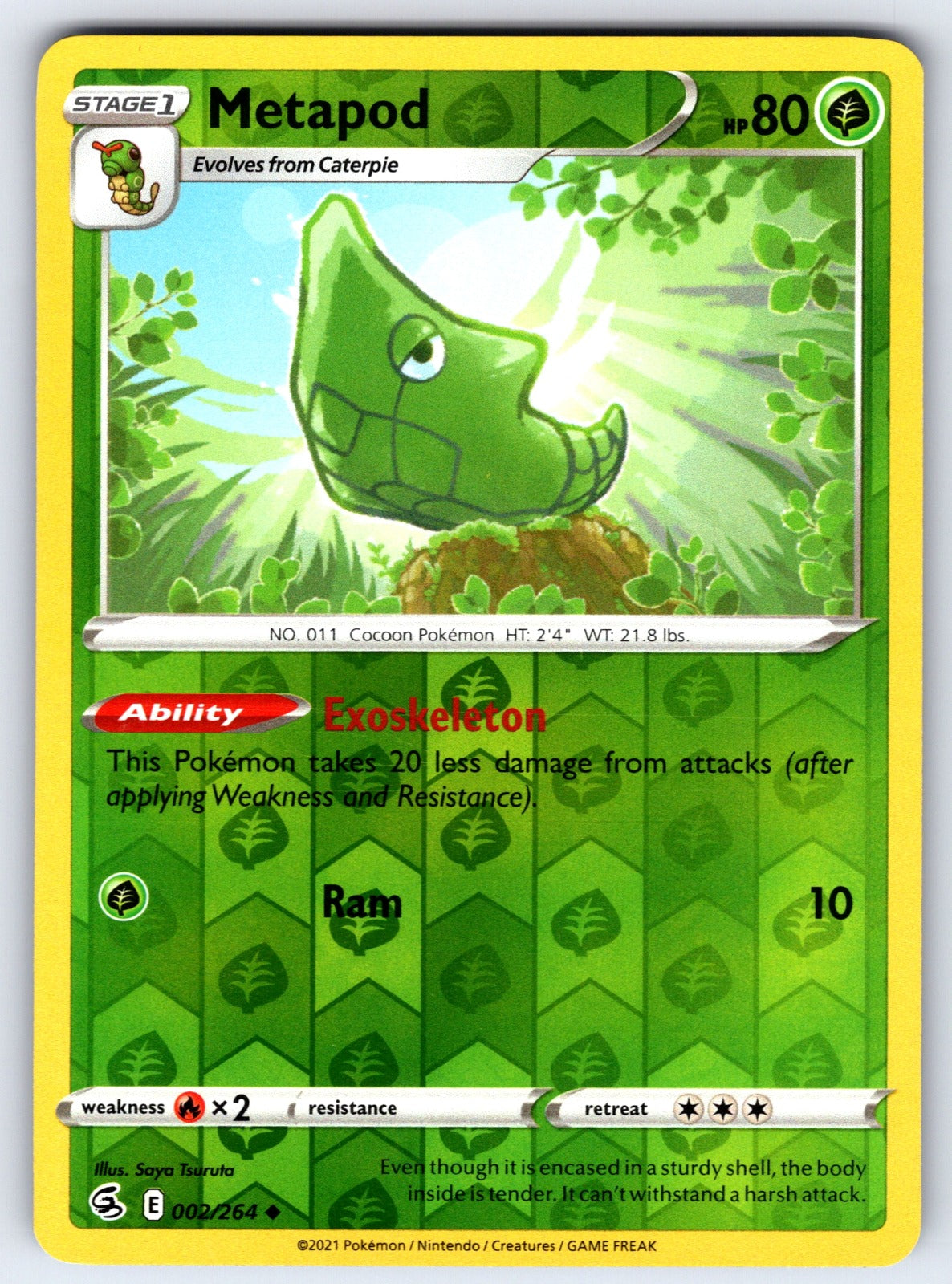 Metapod Reverse Holo Uncommon SWSH08: Fusion Strike 002/264 NM 2021