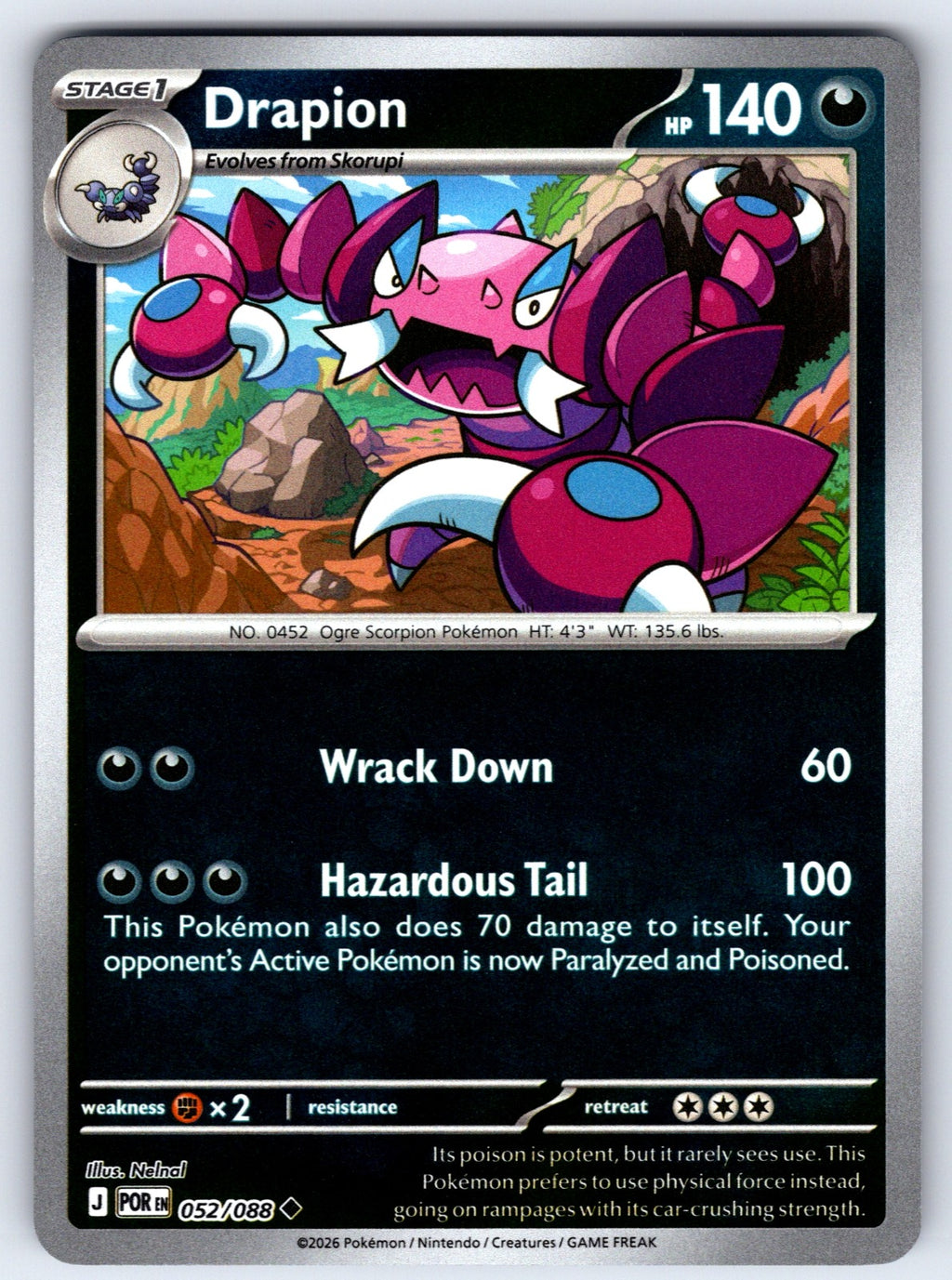 Drapion Reverse Holo Uncommon ME03: Perfect Order 052/088 NM 2026