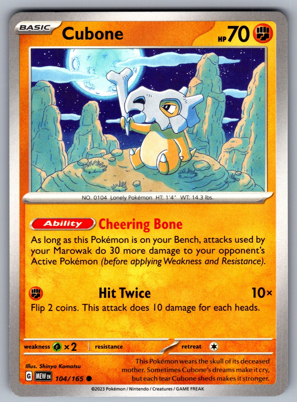 Cubone Common SV: Scarlet & Violet 151 104/165 NM 2023