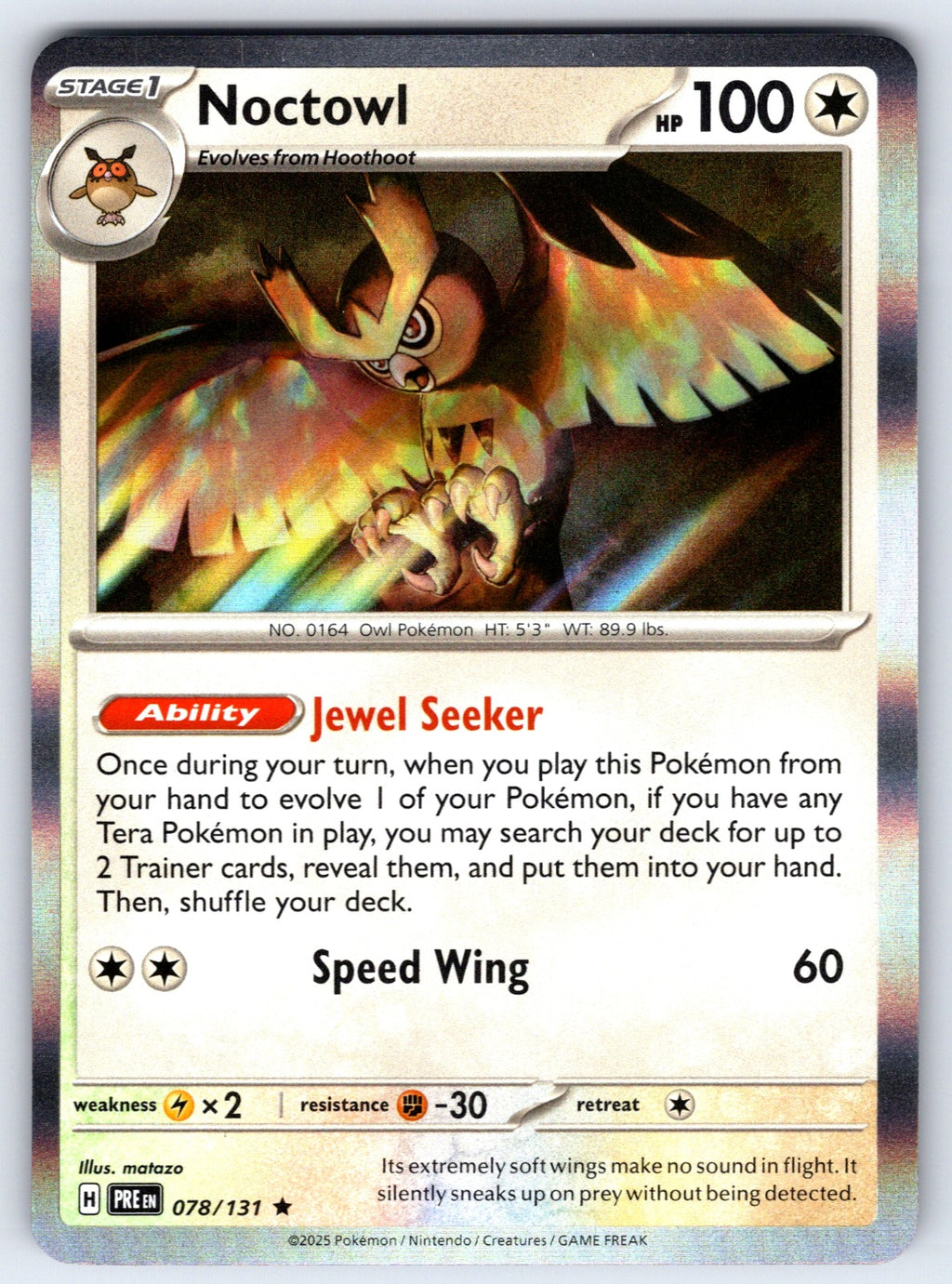 Noctowl Holo Rare SV: Prismatic Evolutions 078/131 NM 2025