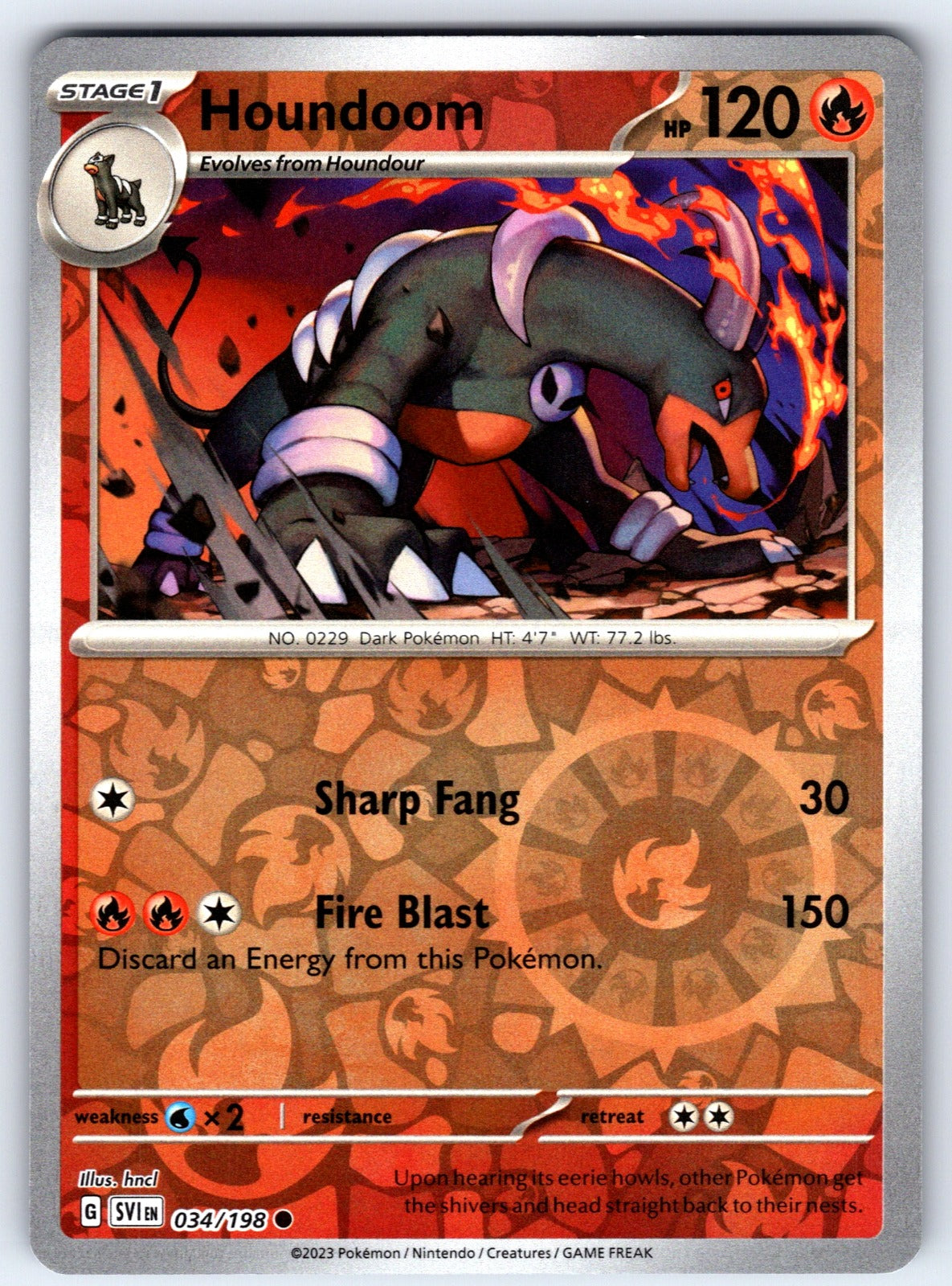 Houndoom - Reverse Holo Common SV01: Scarlet & Violet Base Set 034/198 NM 2023