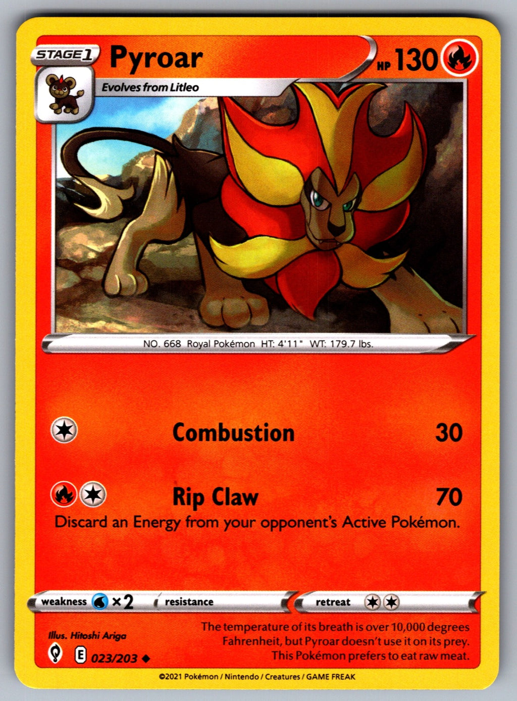 Pyroar Uncommon SWSH07: Evolving Skies 023/203 NM 2021