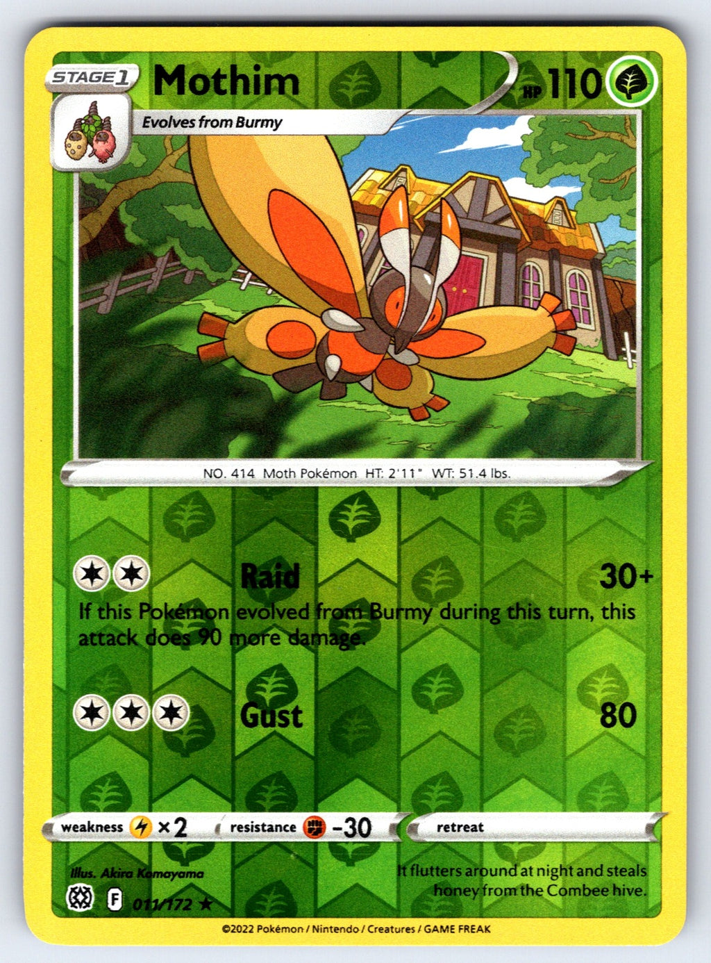 Mothim Reverse Holo Rare SWSH09: Brilliant Stars 011/172 NM 2022
