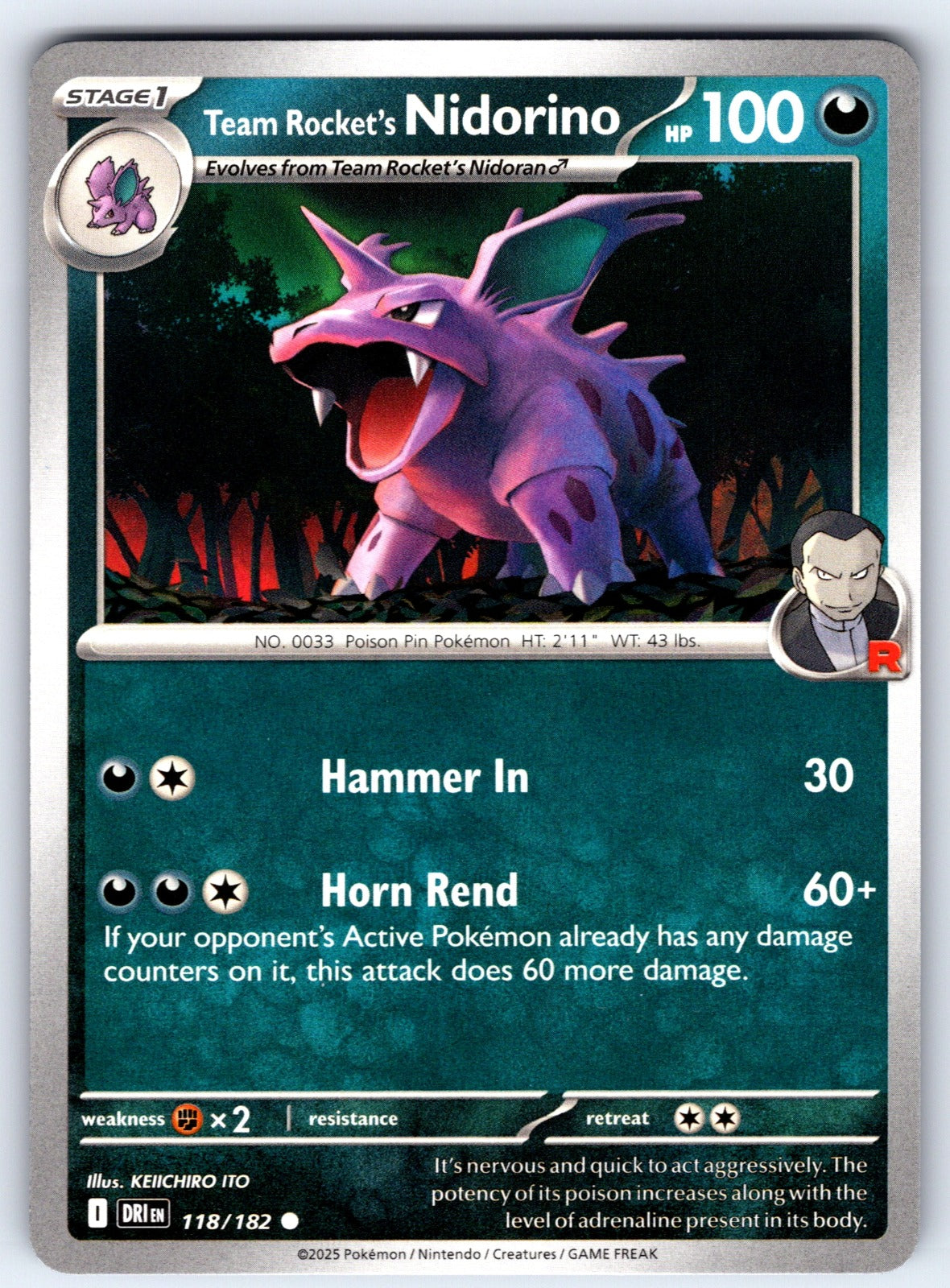Team Rocket's Nidorino Common SV10: Destined Rivals 118/182 NM 2025
