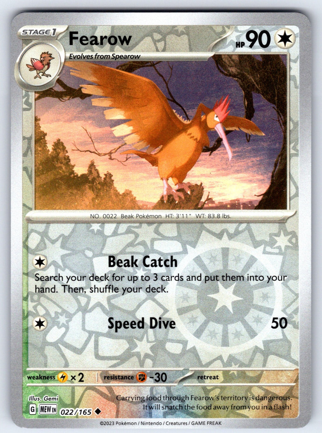 Fearow Reverse Holo Uncommon SV: Scarlet & Violet 151 022/165 NM 2023