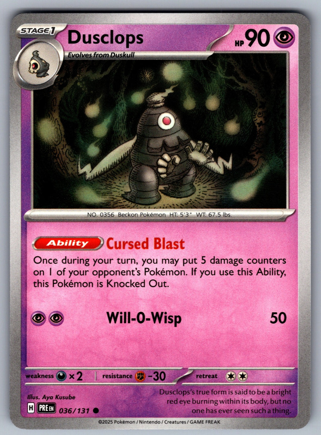 Dusclops Common SV: Prismatic Evolutions 036/131 NM 2025