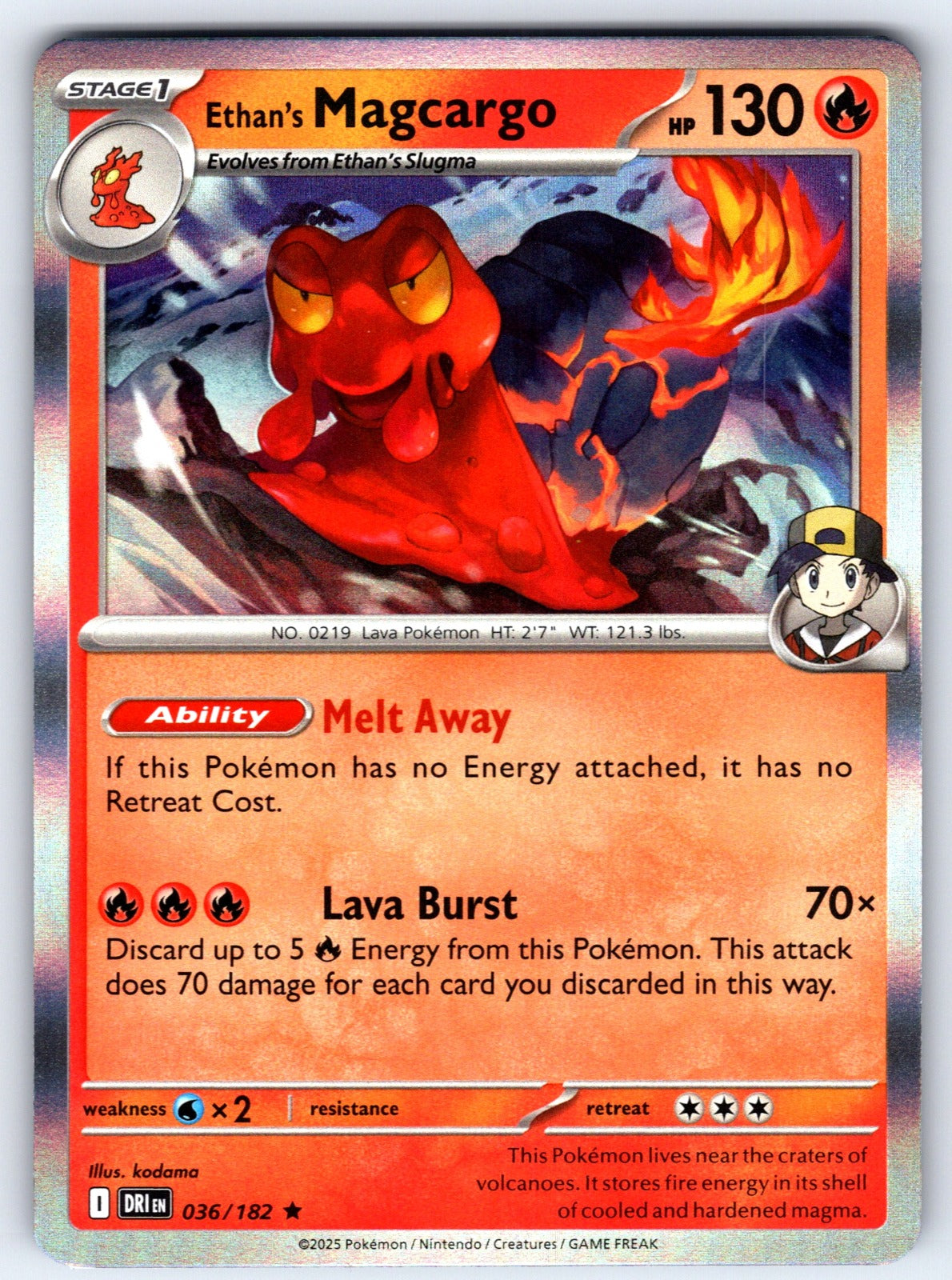 Ethan's Magcargo Holo Rare SV10: Destined Rivals 036/182 NM 2025