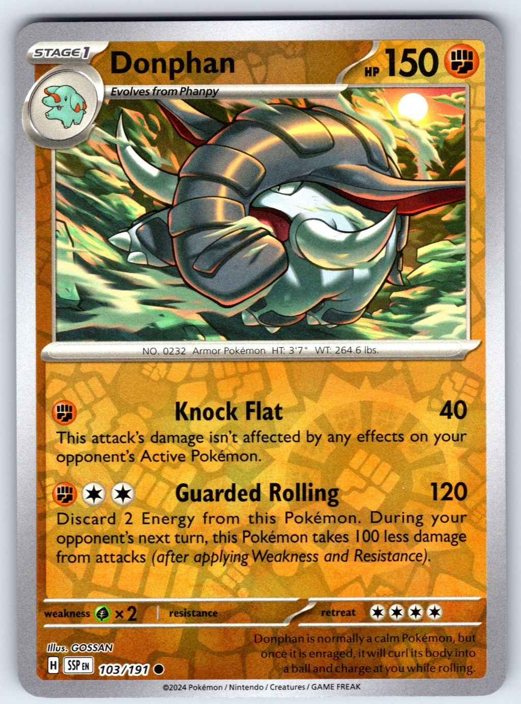 Donphan Reverse Holo Common SV08: Surging Sparks 103/191 NM 2024