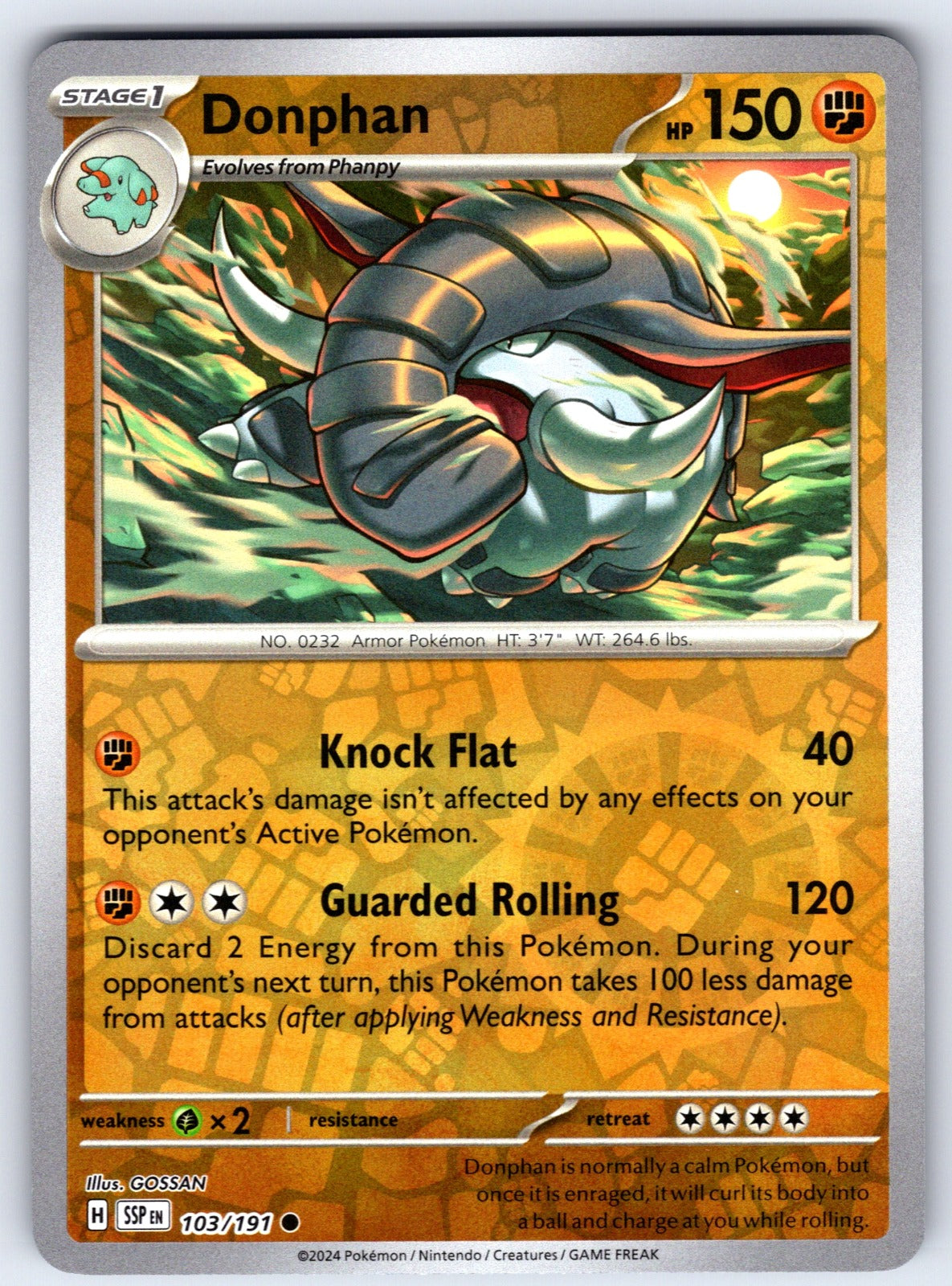 Donphan Reverse Holo Common SV08: Surging Sparks 103/191 NM 2024