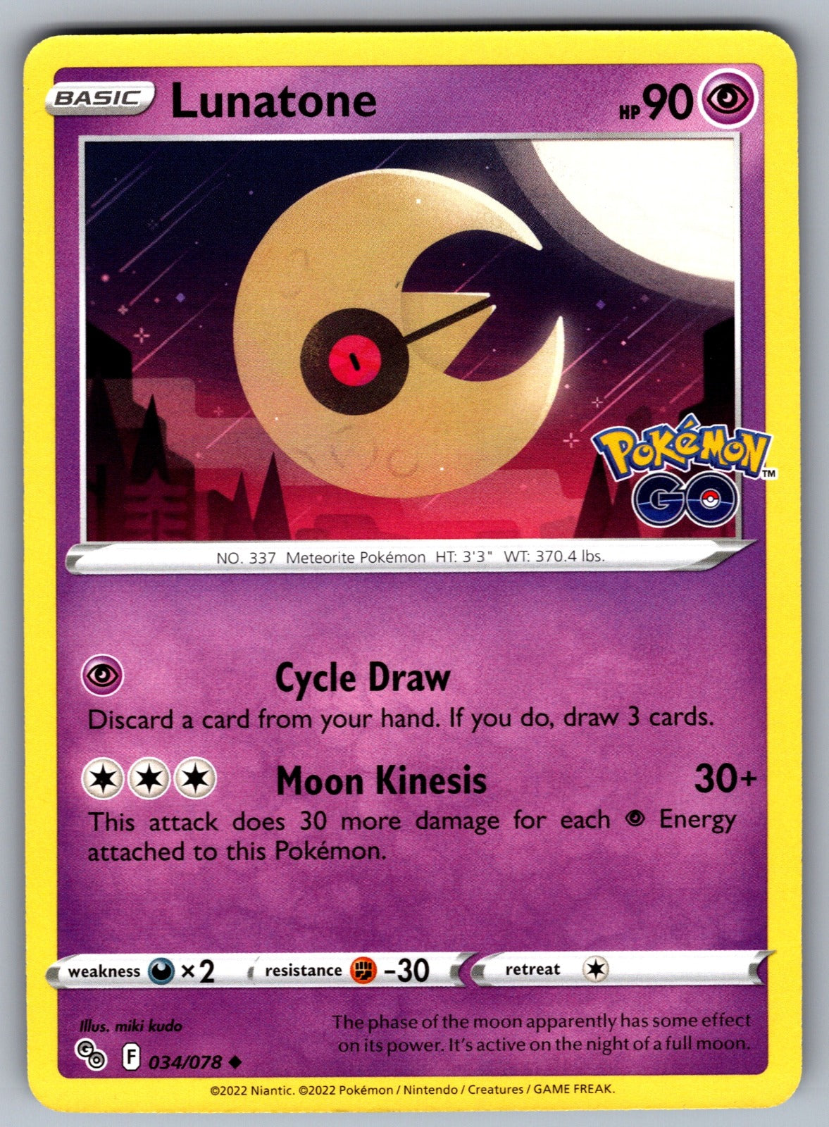 Lunatone Uncommon Pokemon GO 034/078 NM 2022