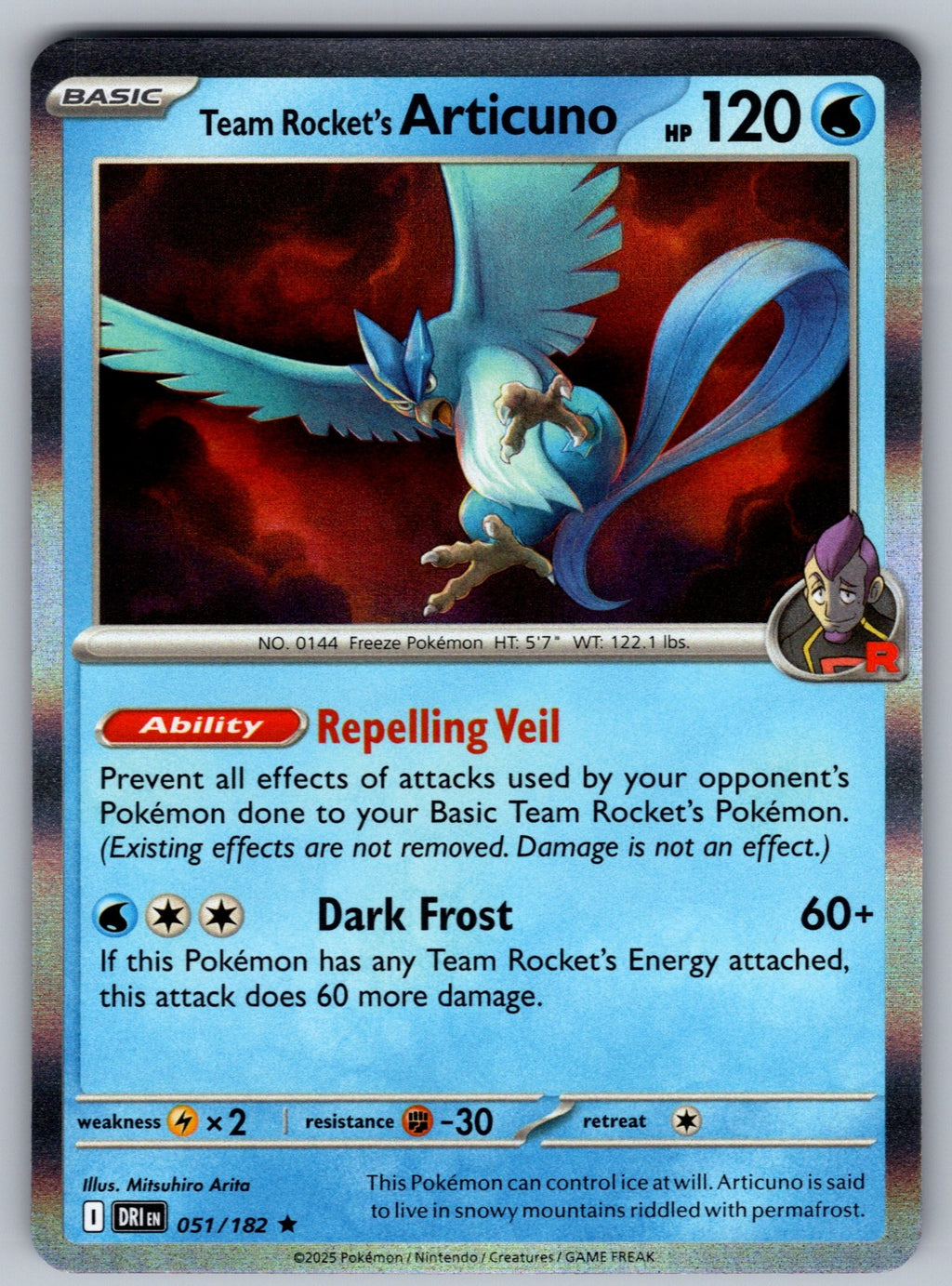 Team Rocket's Articuno Holo Rare SV10: Destined Rivals 051/182 NM 2025