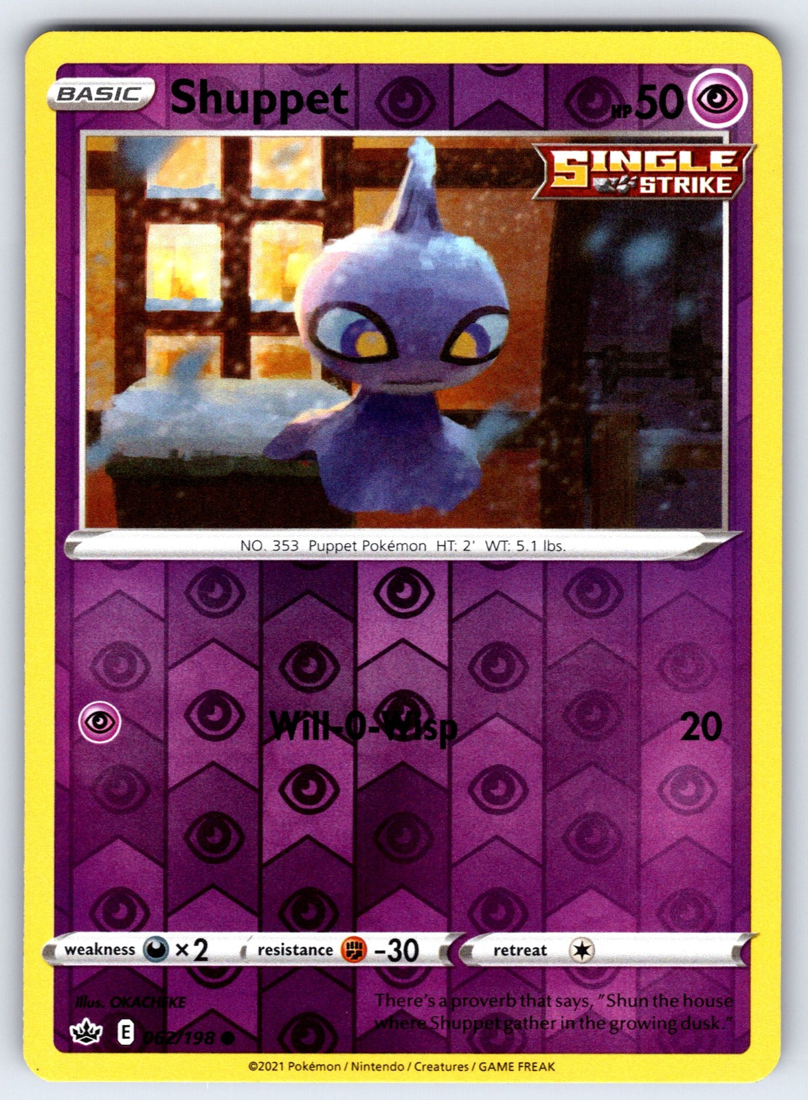 Shuppet Reverse Holo Common SWSH06: Chilling Reign 062/198 NM 2021