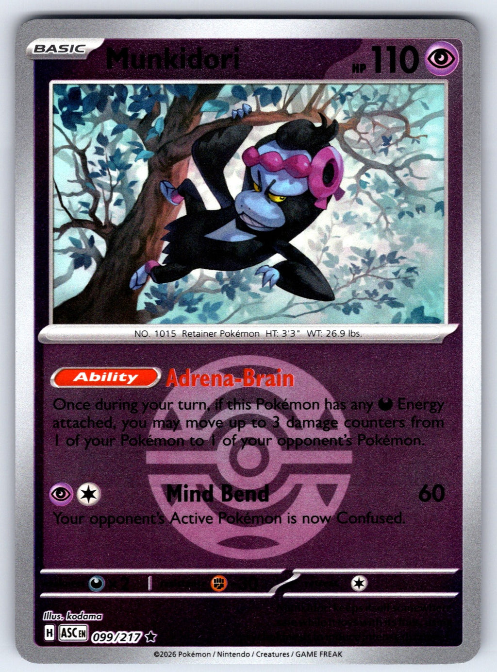 Munkidori (Dusk Ball) Reverse Holo Rare ME: Ascended Heroes 099/217 NM 2026