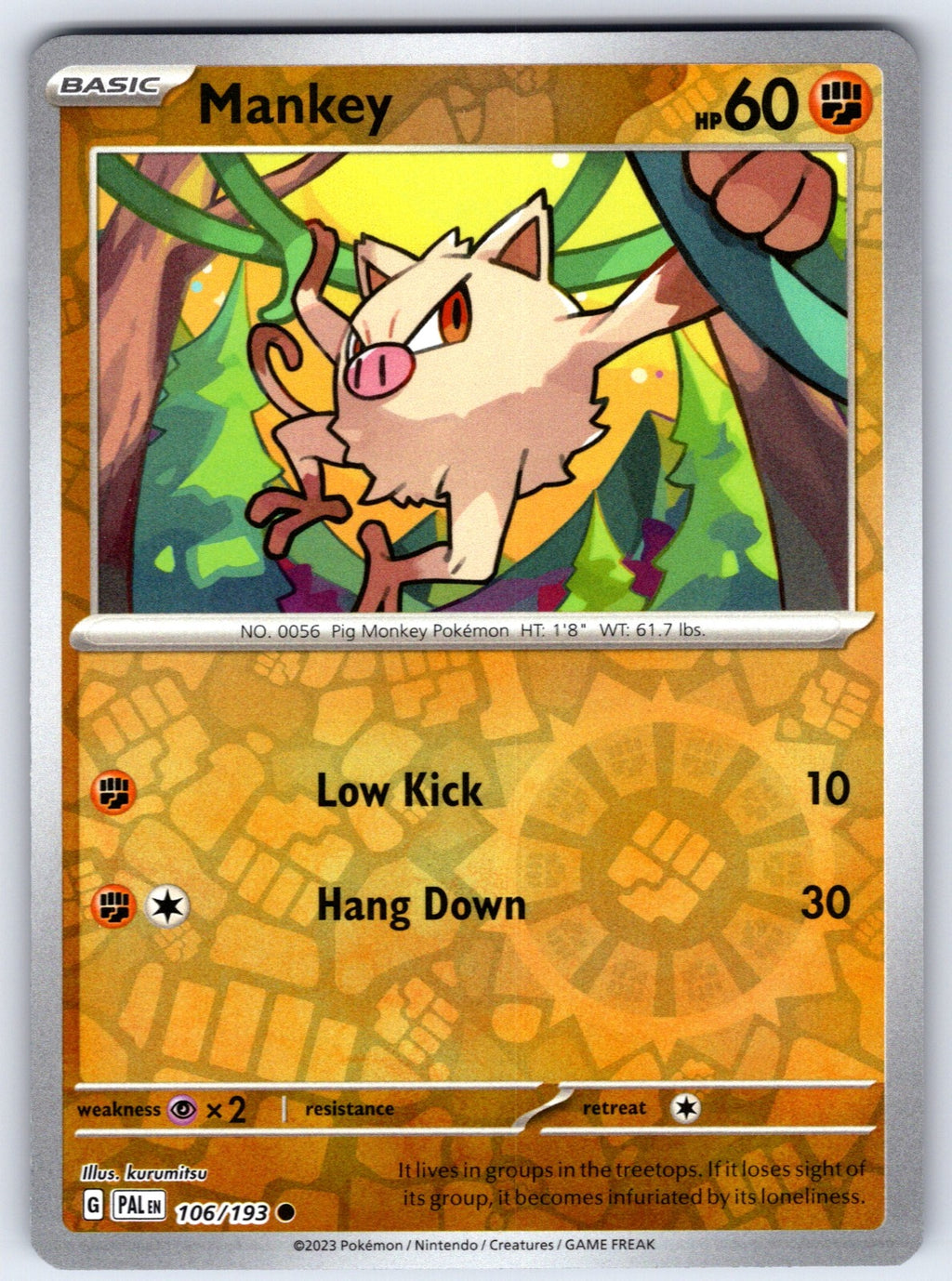 Mankey Reverse Holo Common SV02: Paldea Evolved 106/193 NM 2023